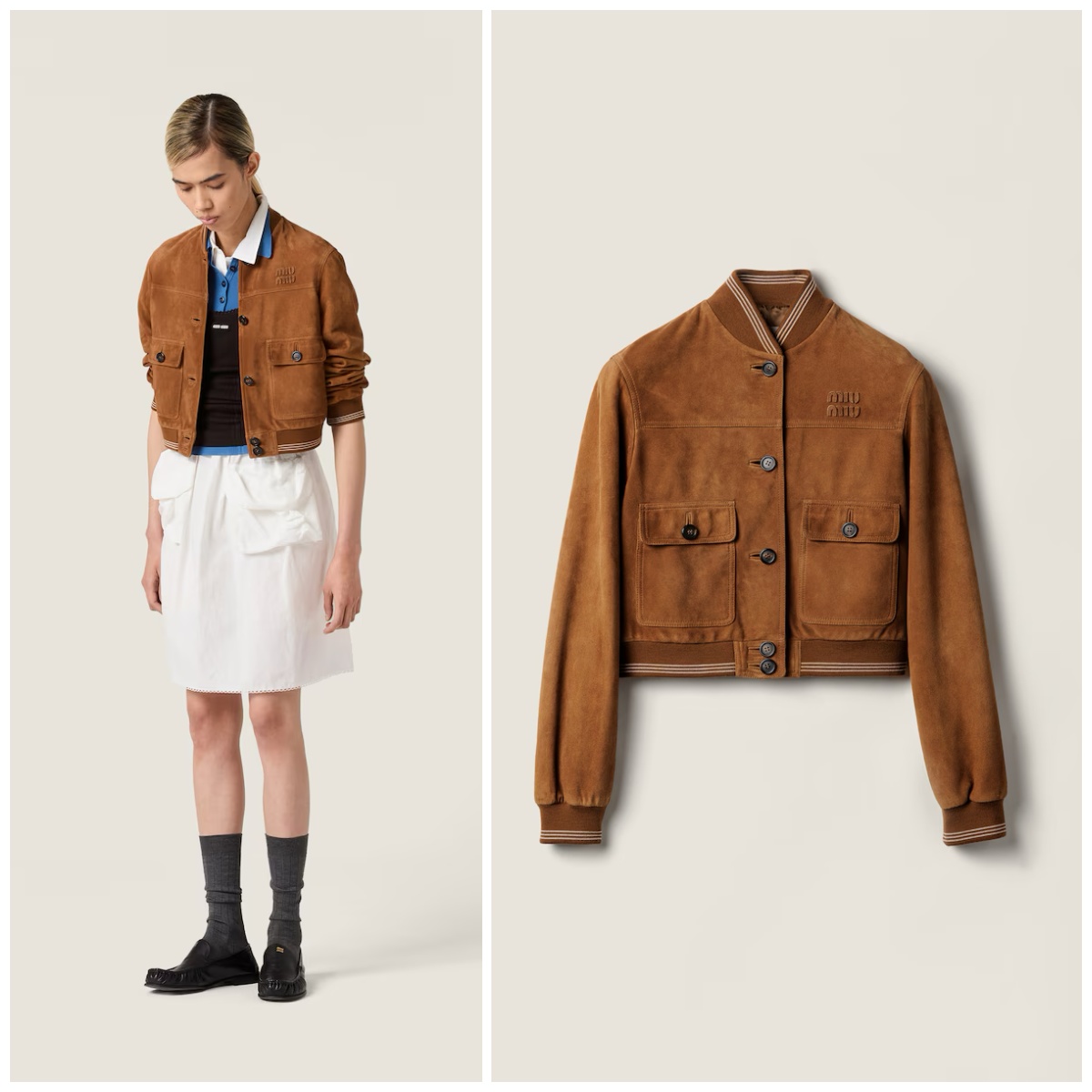 Miu Miu 短款麂皮絨棒球服