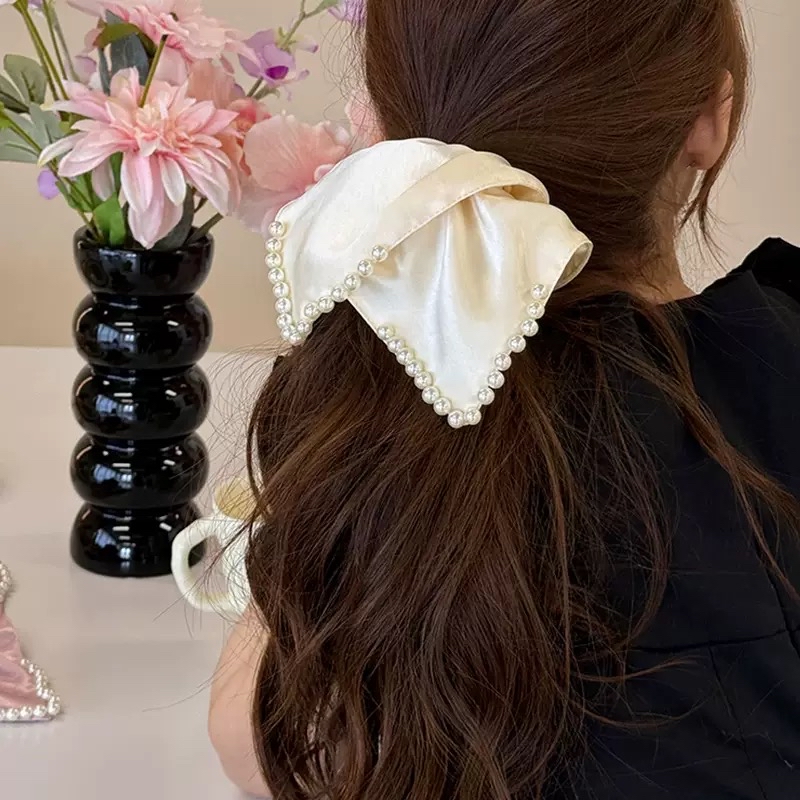 法式缎面珍珠方巾发圈