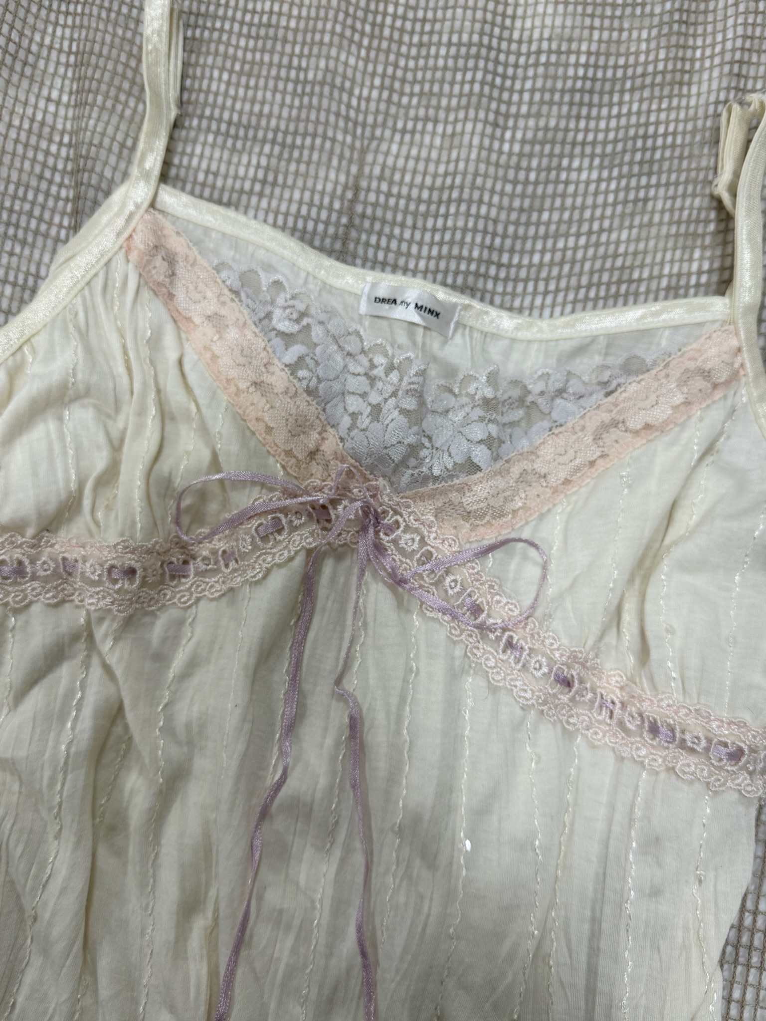 Cream Lace Trim Camisole with Ribbon Detail