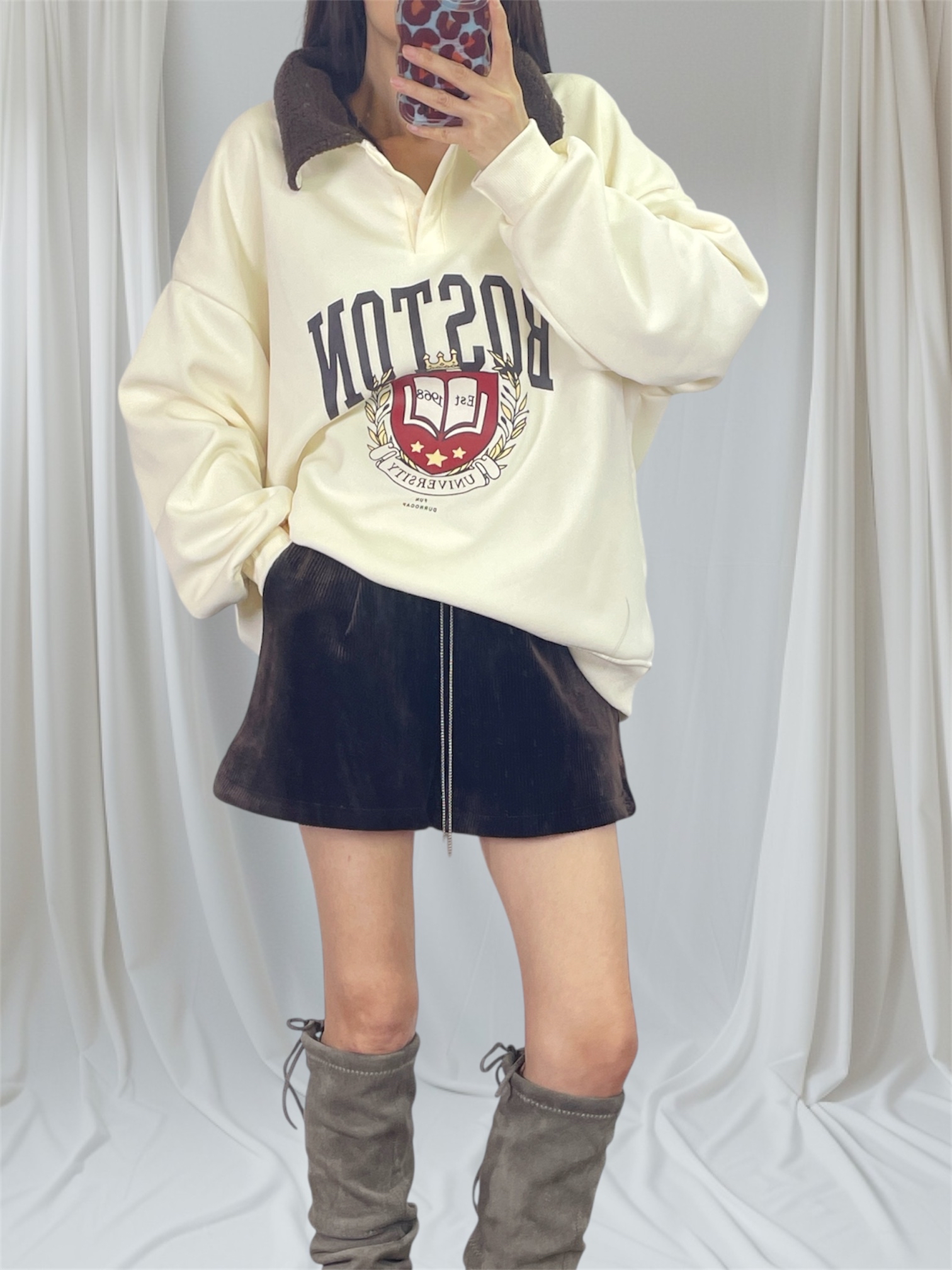 K5539 薄絨底X羊羔毛領衛衣