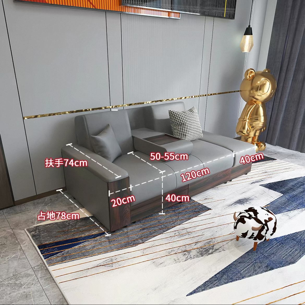 輕奢現代簡約細單位客廳科技布可收納儲物梳化床烏金木 sofa