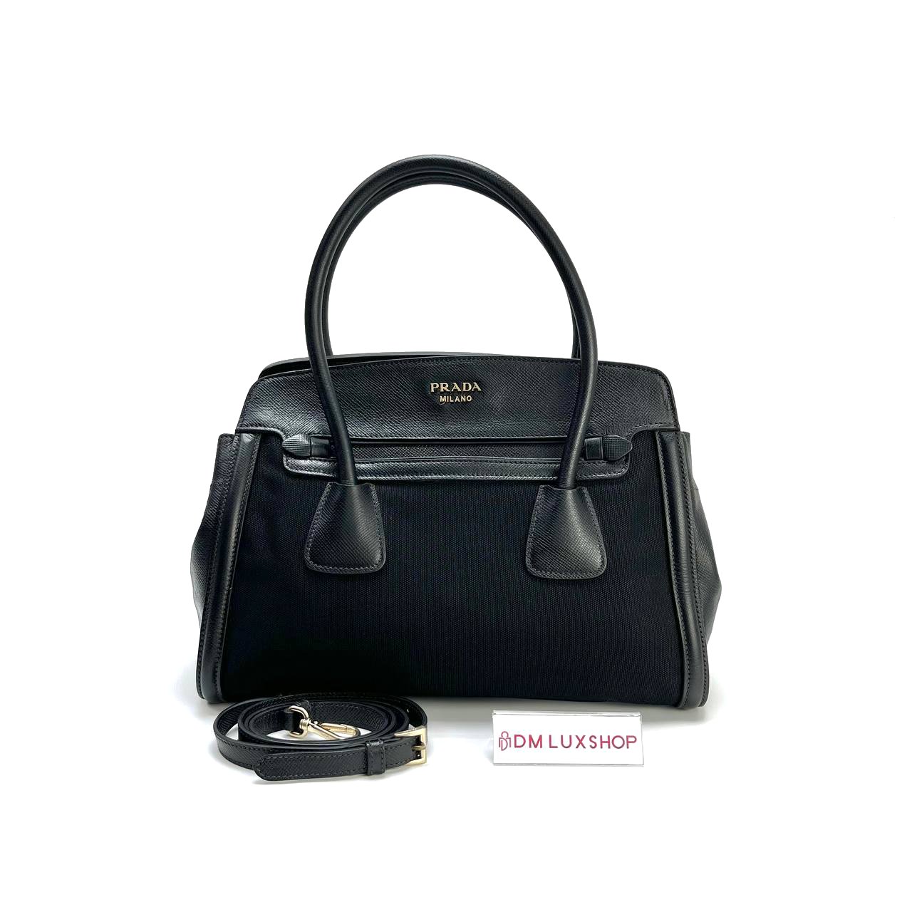Prada Cuir Frame Canvas Tote Black