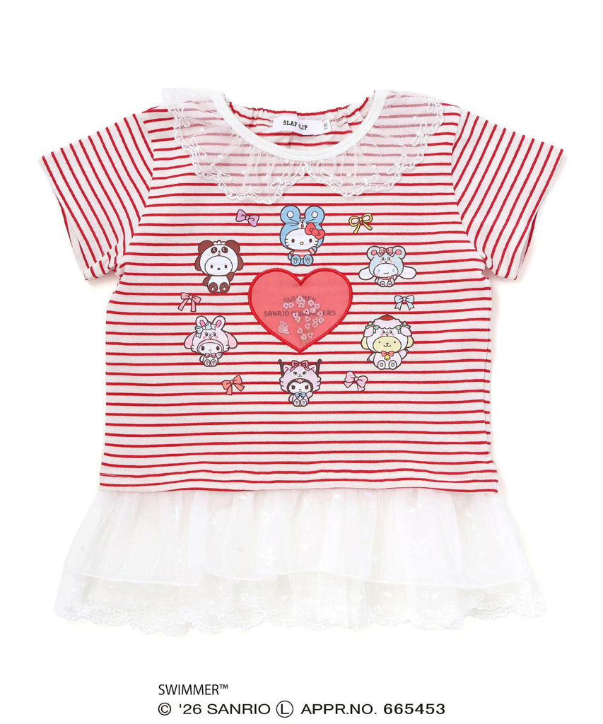 🇯🇵預訂 日本直送🇯🇵Slap Slip x Swimmer x Sanrio系列兩色人物印花亮片愛心蕾絲荷葉邊領口條紋短袖上衣