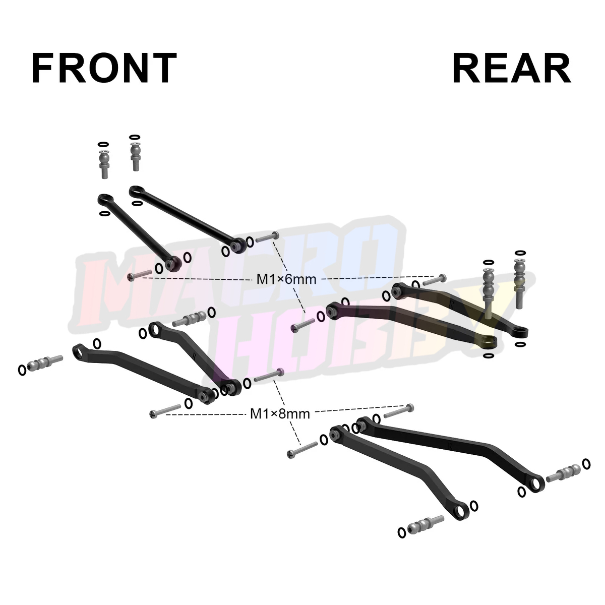 INJORA Black Brass High Clearance Chassis Links for 1/30 SCX30 #530385