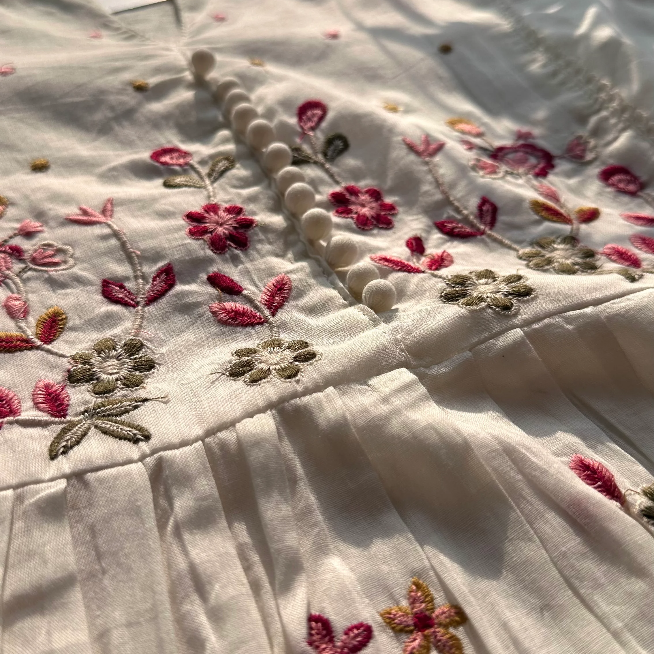 Pure White Embroidered Floral Print Kurta Set