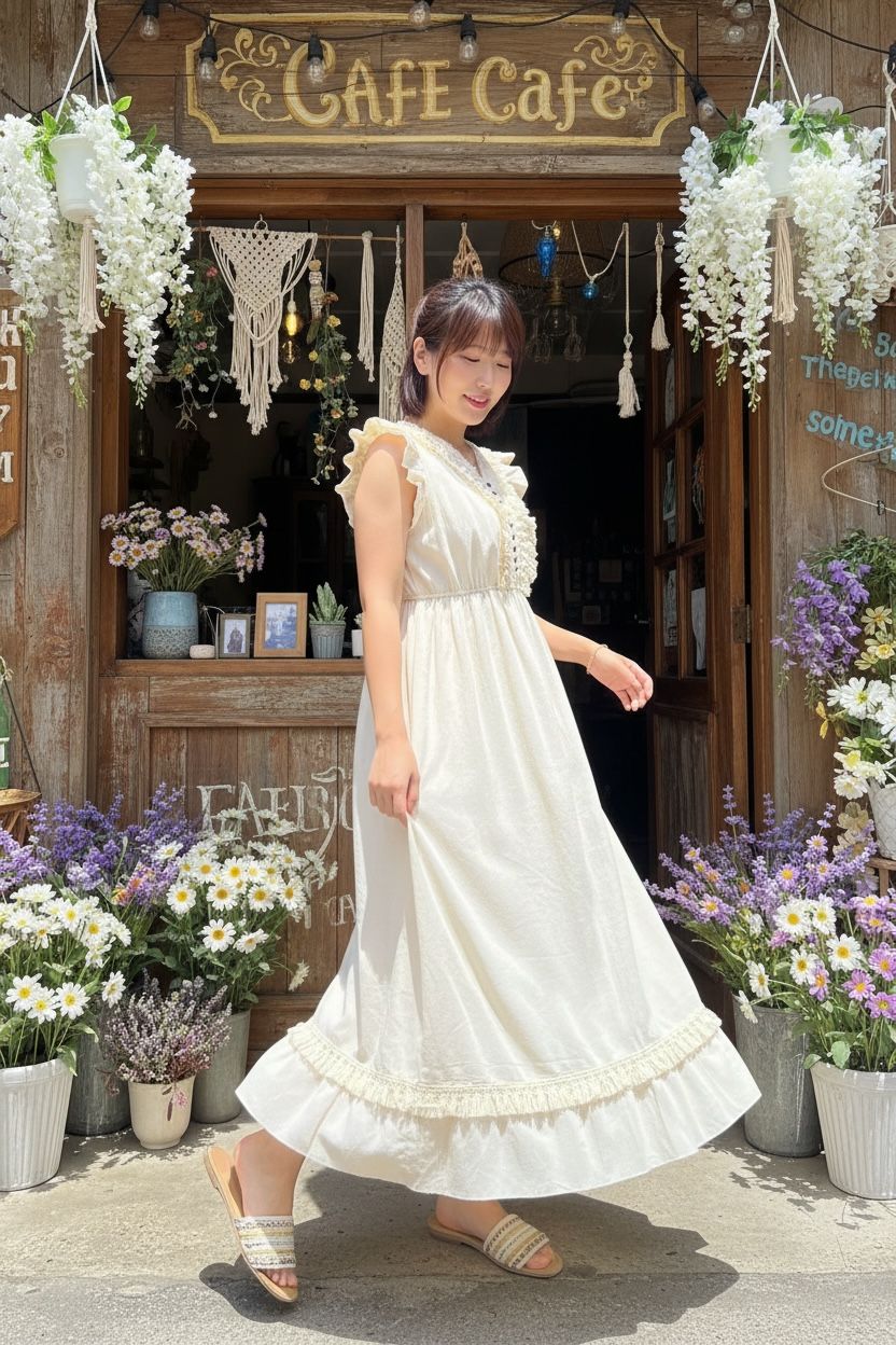 2072 Beige Boho with wooden button Soso Sleeveless OP