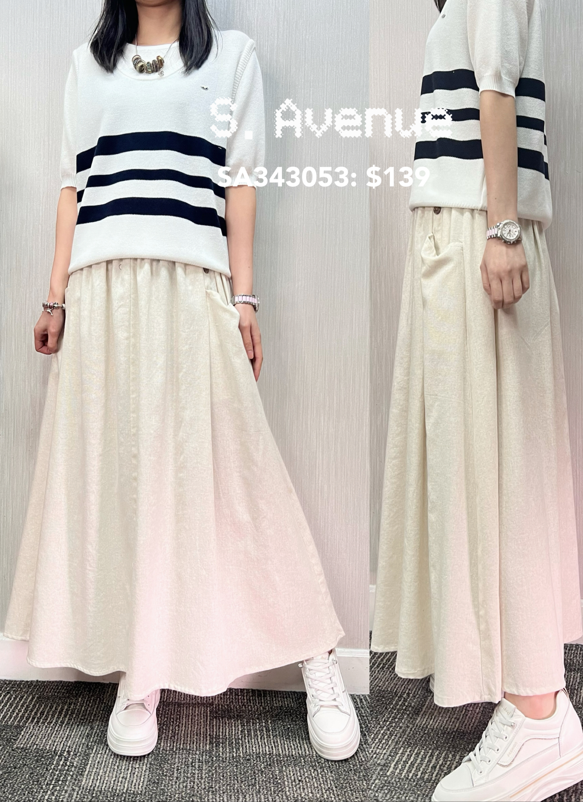 SA343053: 橡筋腰前有鈕雙袋A字裙