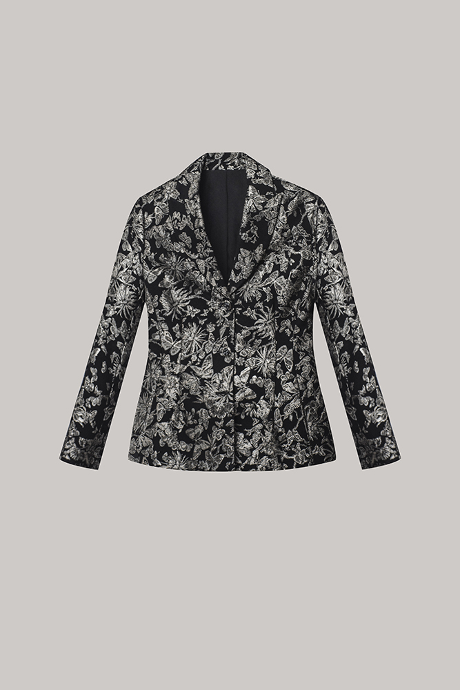 Black Metallic Floral Jacquard Blazer