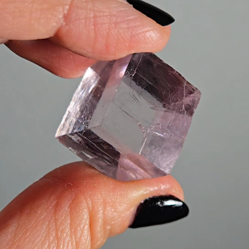 Purple calcite cube with rainbows - PC2