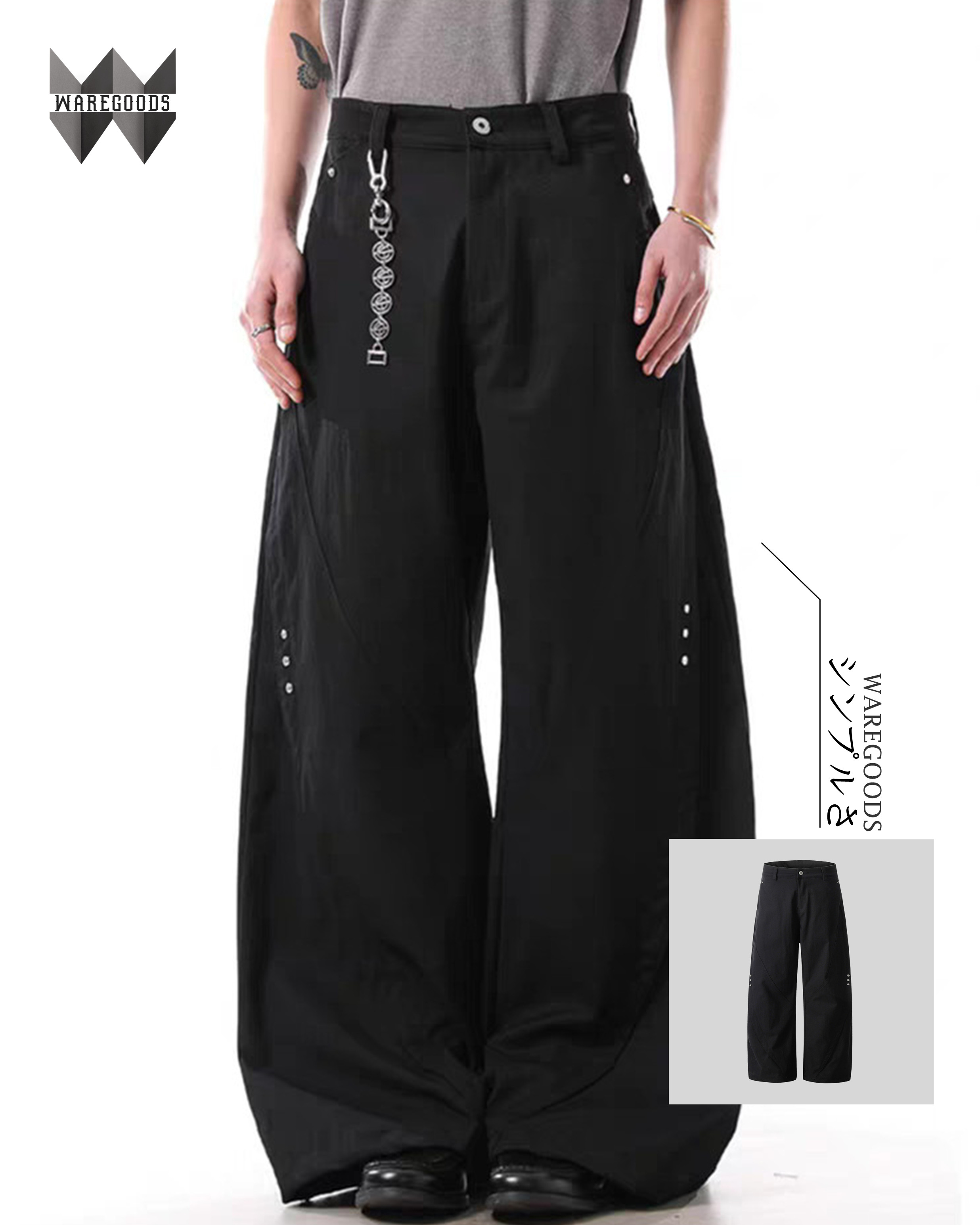 W828 鬆身彎刀闊腳褲