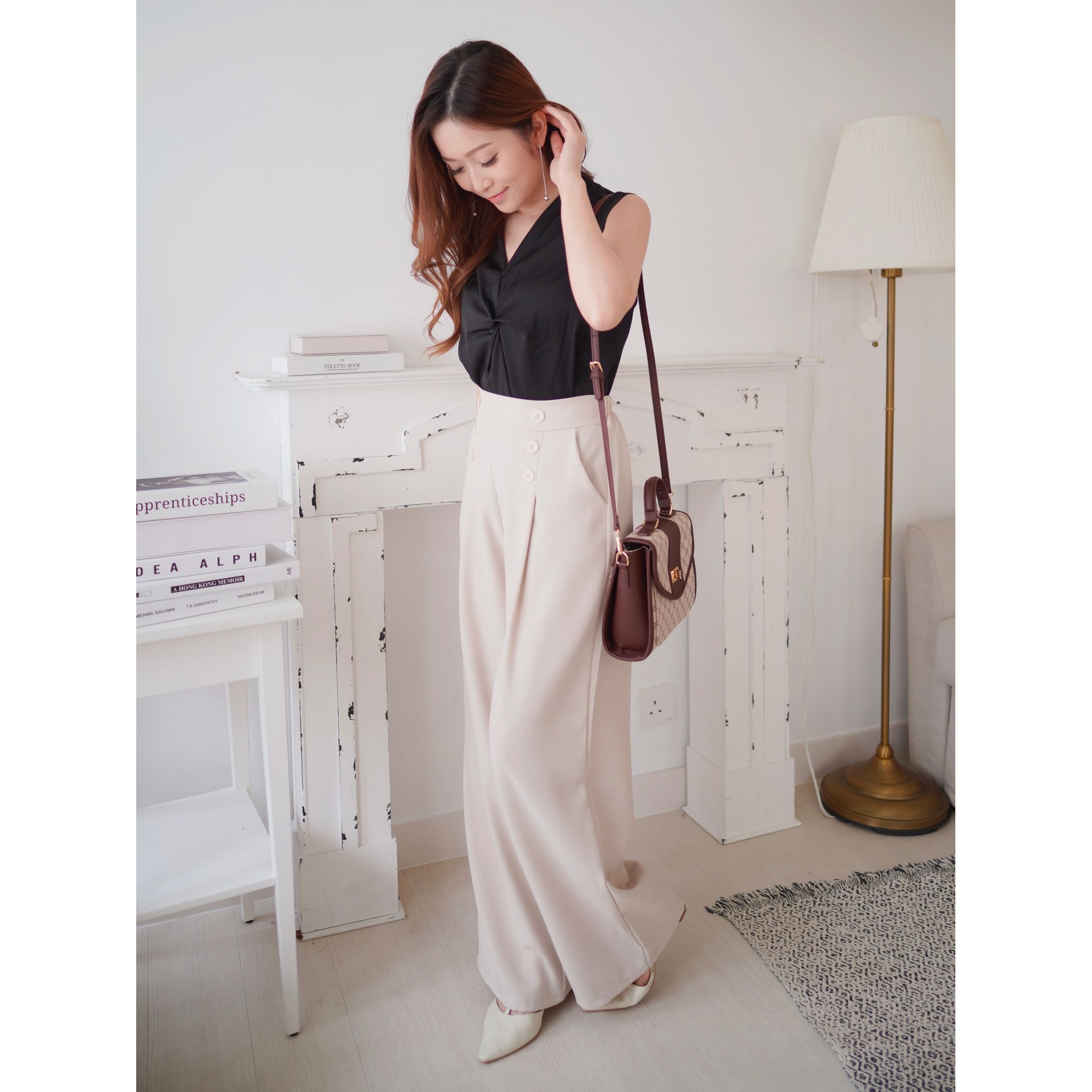 百搭知性の選💮排鈕闊腳長褲(KR)杏色310737