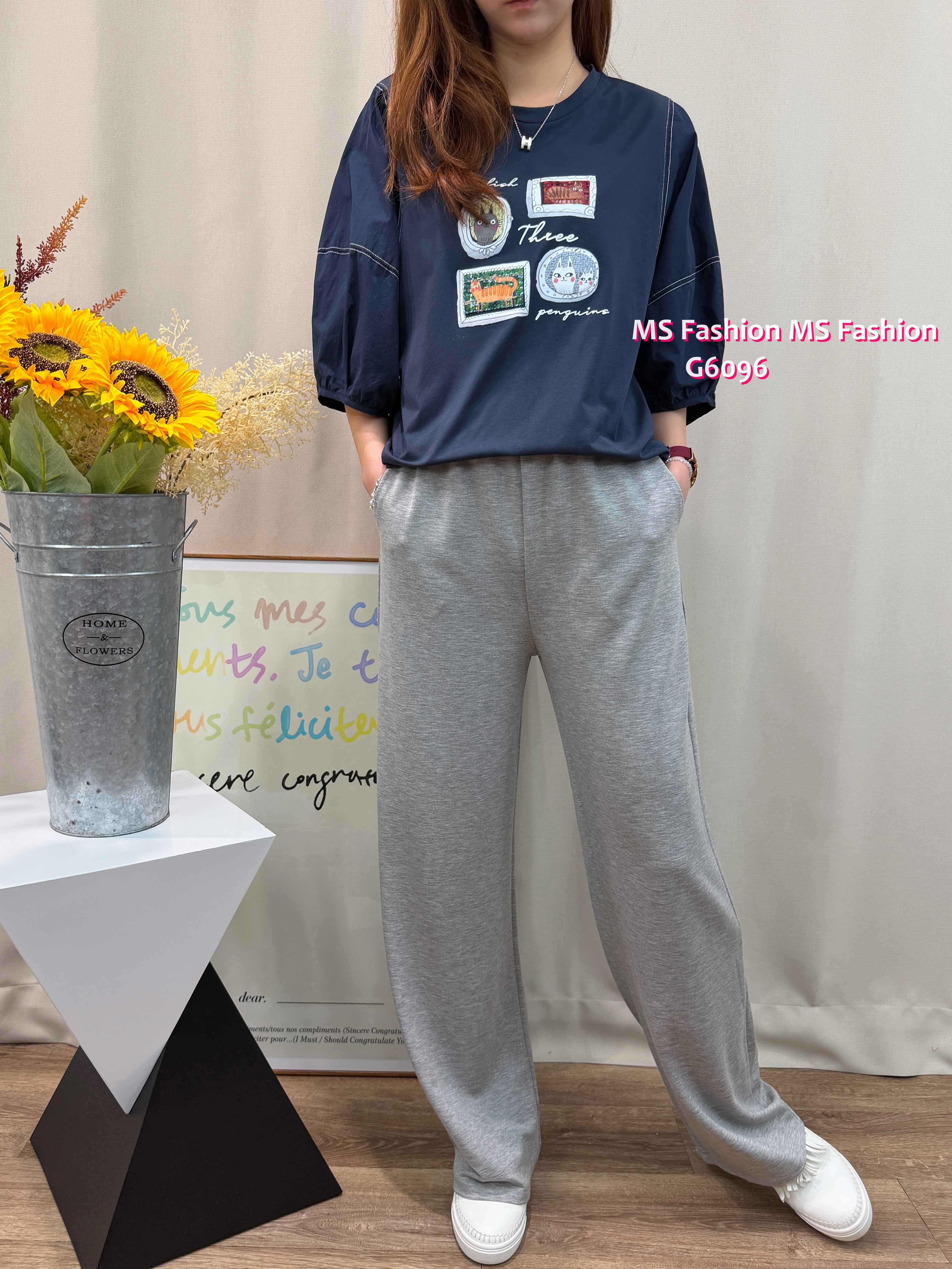 G6096 韓國🇰🇷靚print明線中袖top