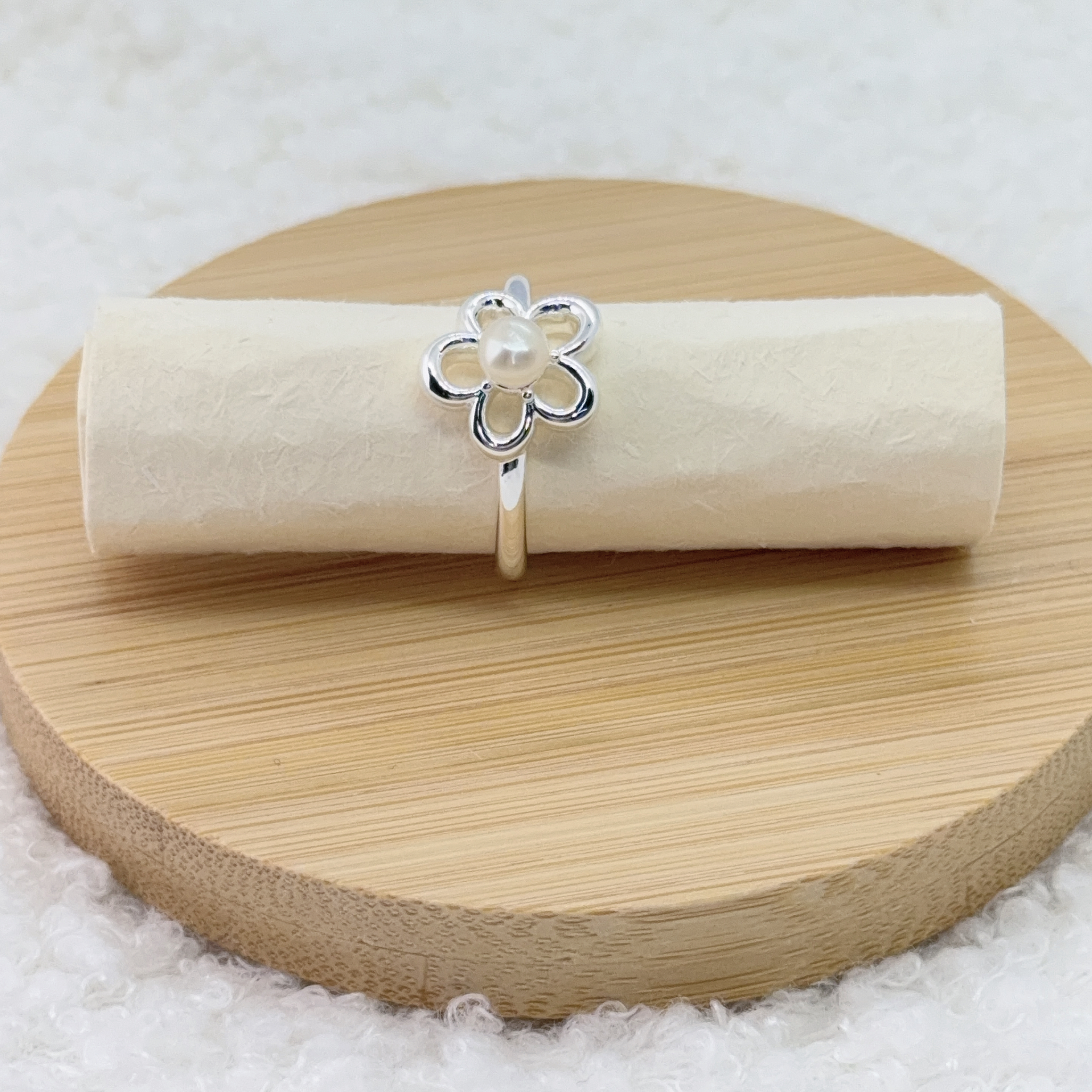 五瓣花淡水珍珠開口戒指