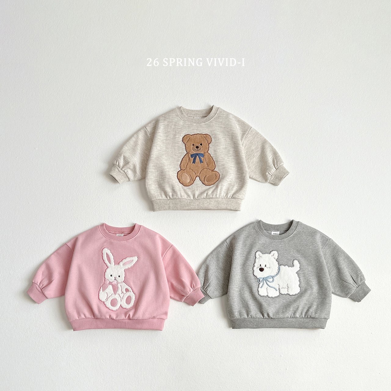 🌸預訂 韓國直送🌸🇰🇷VIVIDI三色動物刺繡貼花寬鬆衛衣