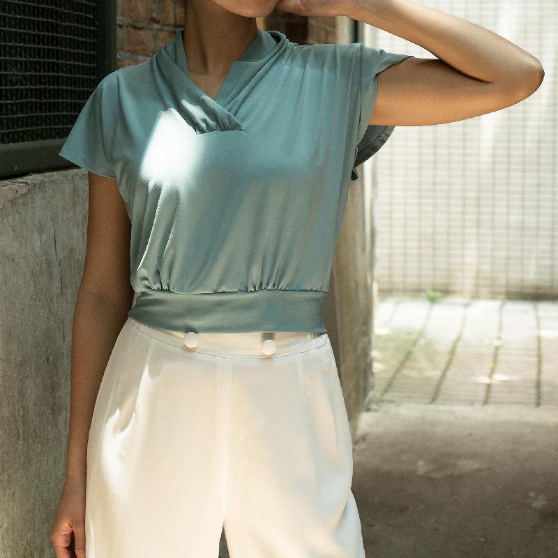 (SOLD OUT)1930s Inspired Teal Green Knitted Fabric Batwing Top(FM107)