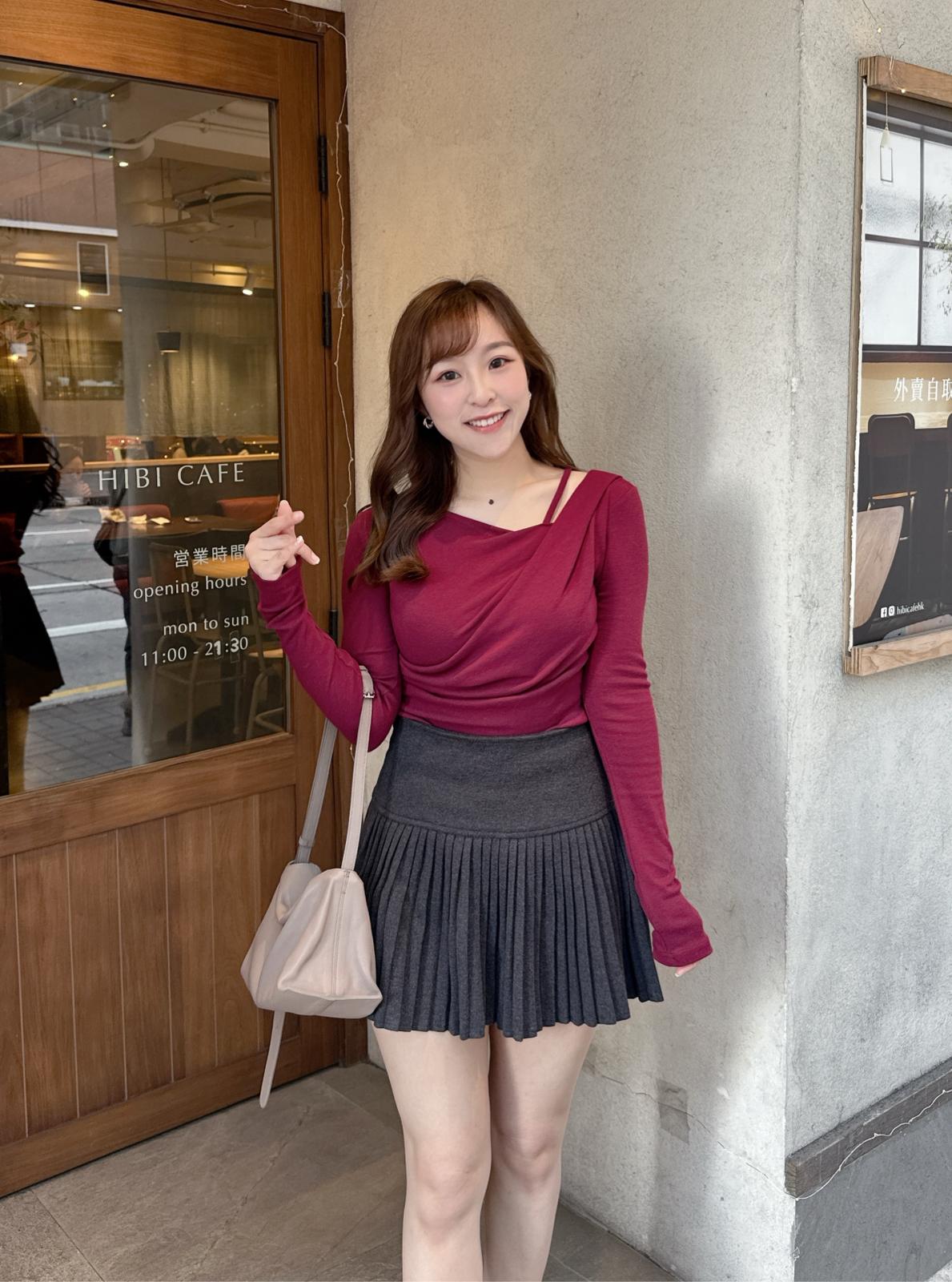 【高貴氣質】 薄絨毛高腰百褶裙 灰色