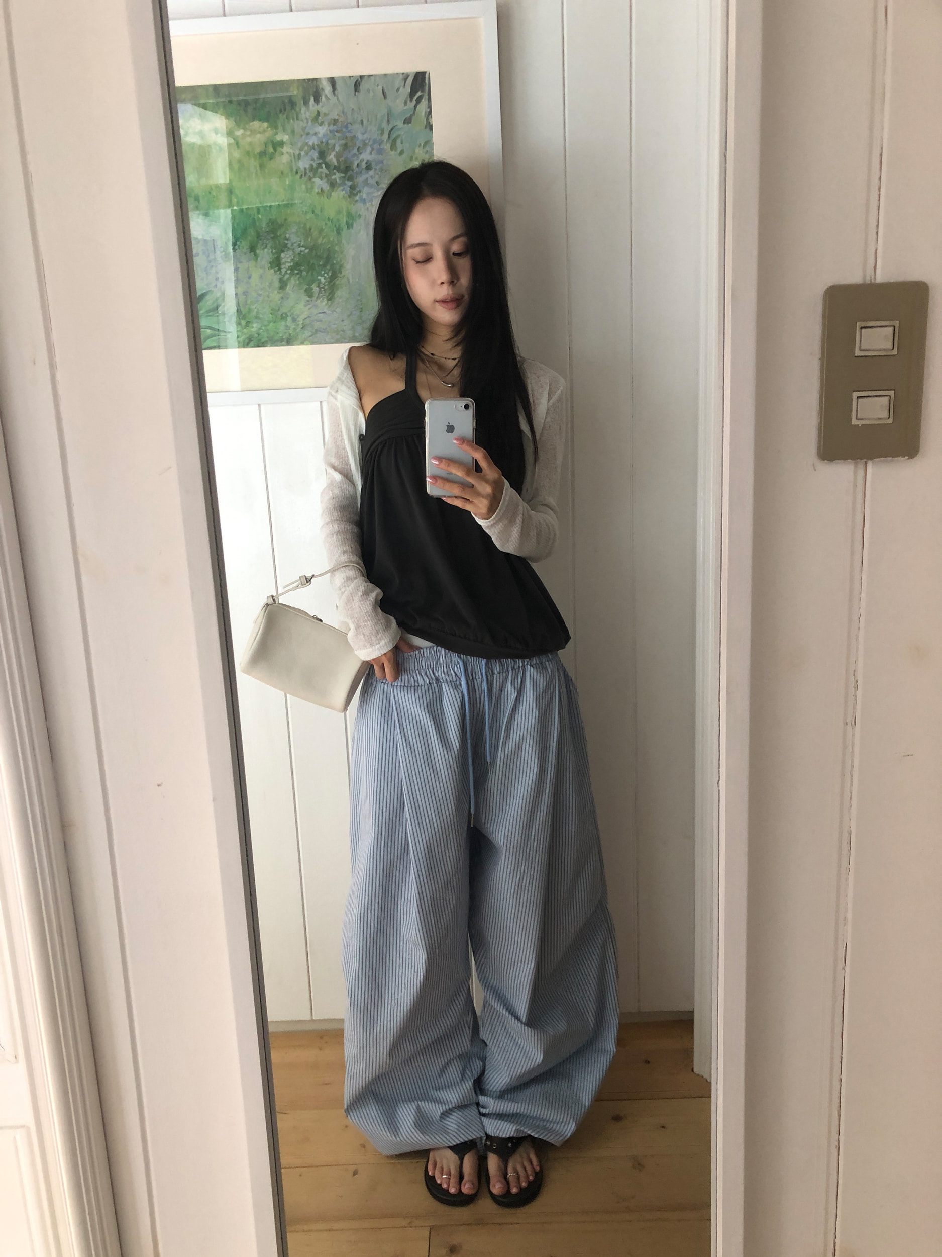 Pinstripe Pintuck Wide-Leg Pants