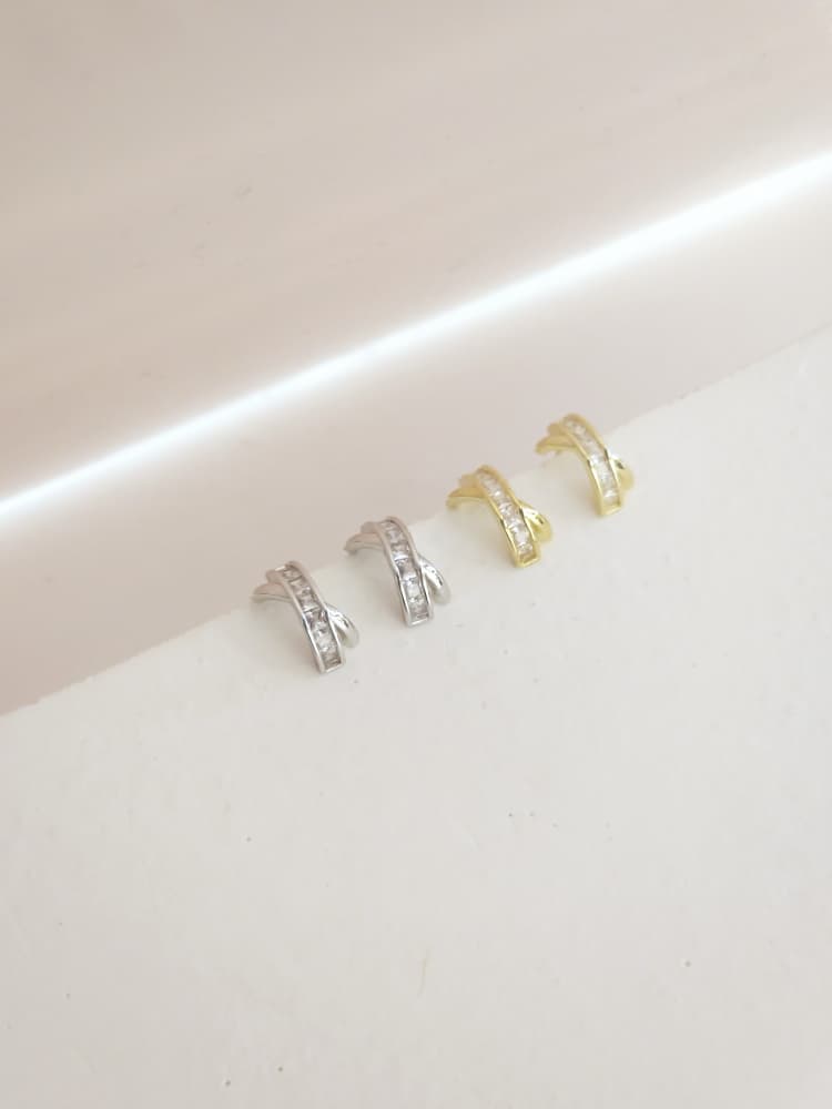 Crystal Pave Huggies Stud Earrings (Silver post)