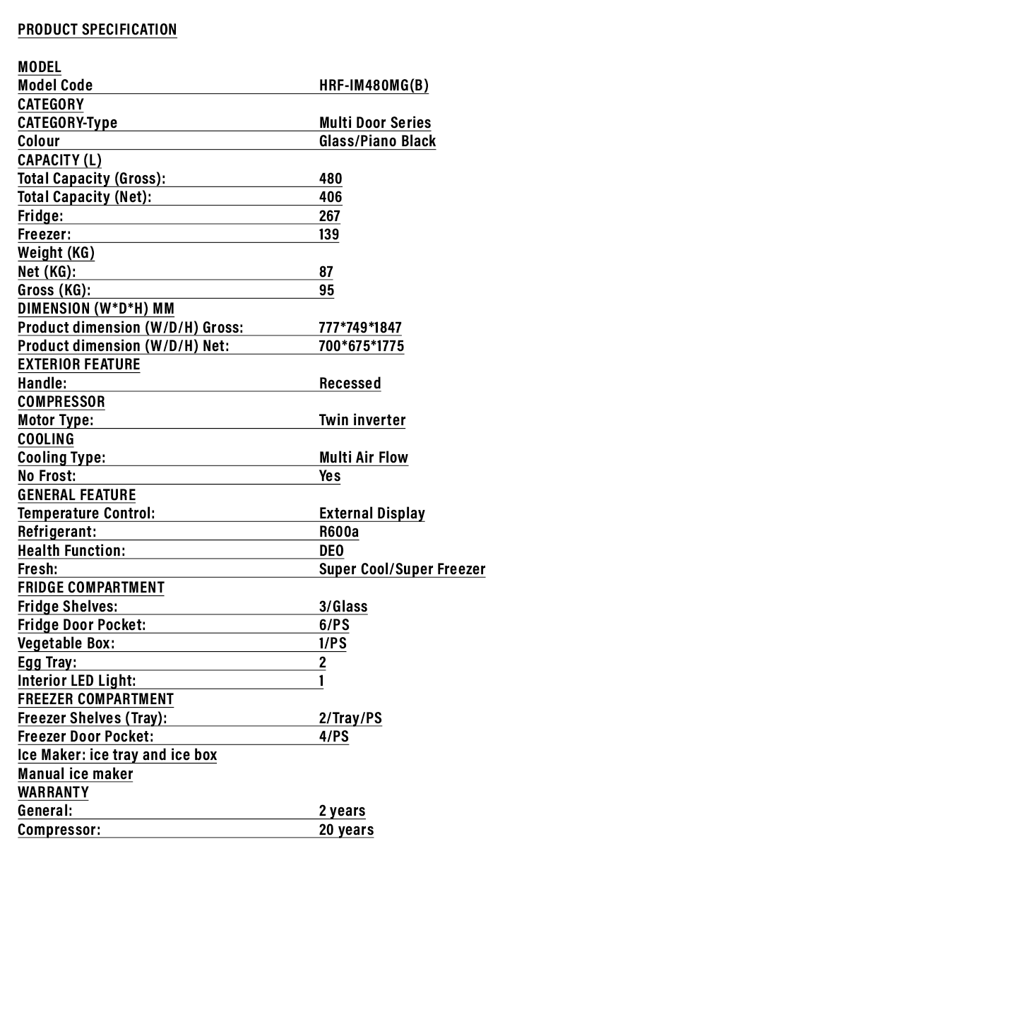Haier 480L Multi-Door Inverter Glass Fridge (HRF-IM480MG)