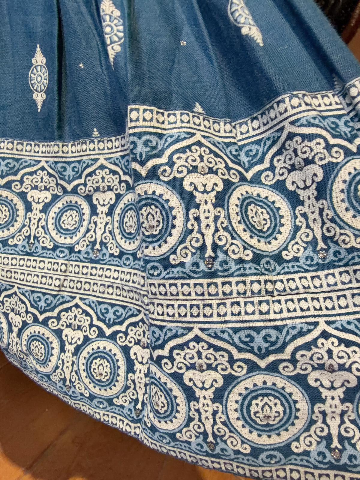 Navy Blue with White Mandala X Lace Print Short OP 38" #1356