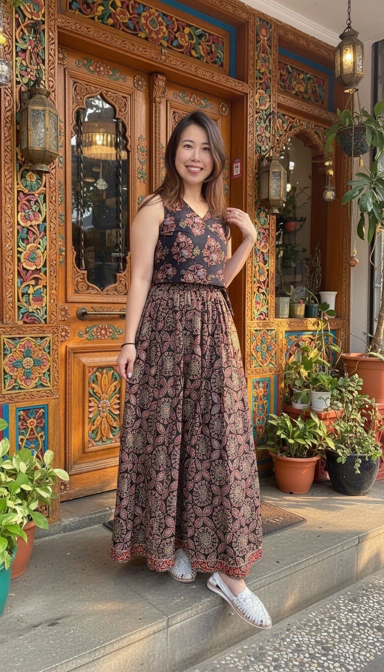2341 Black with Floral Block Print Sleeveless Top