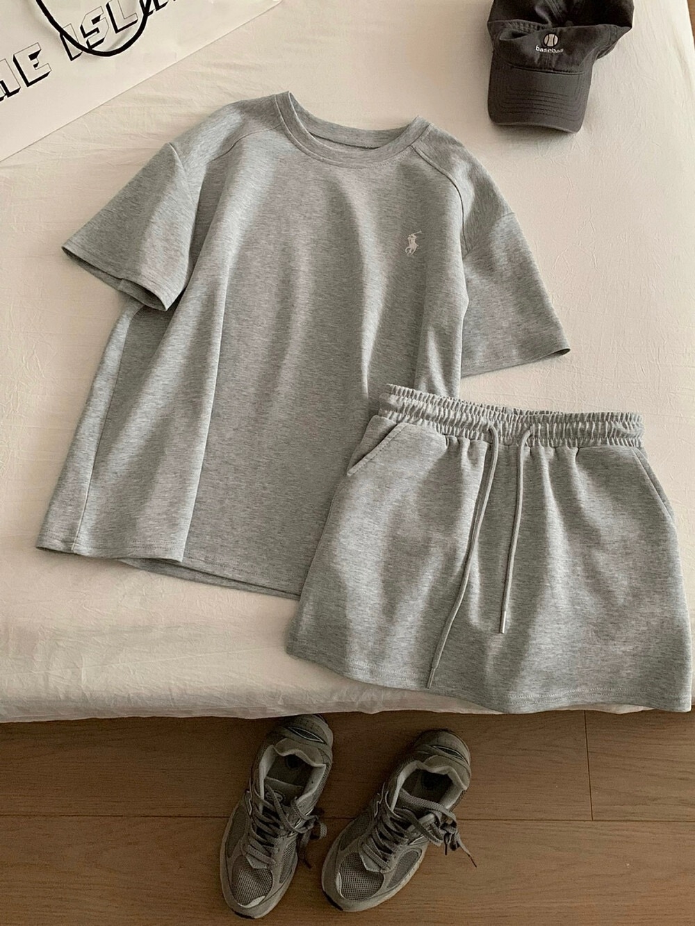 Polo Embroidery Roundneck Casual Shirt+Skirt Set 保罗刺绣休闲套装 (3 Colours)