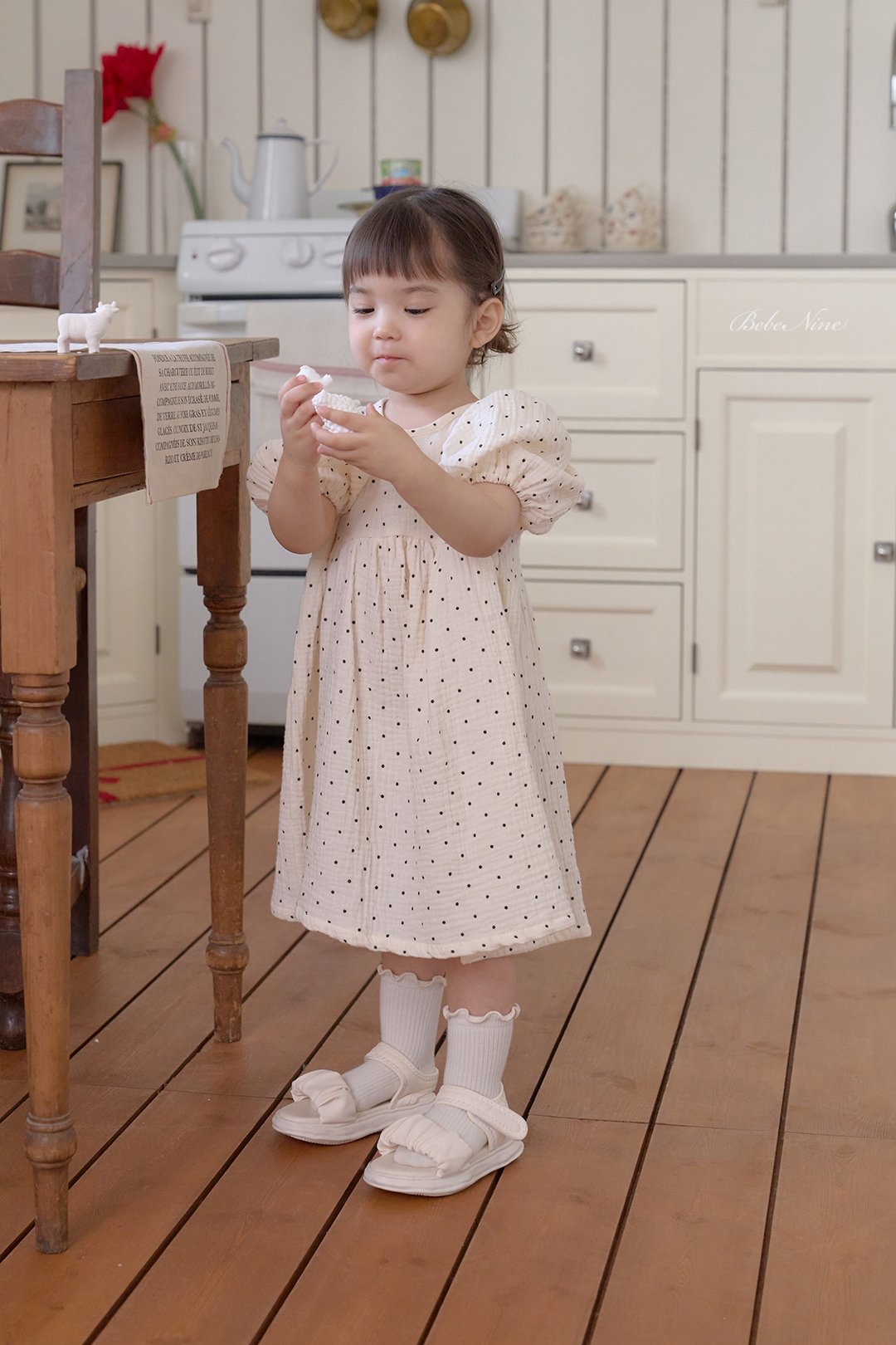 ☀️預訂 韓國直送☀️🇰🇷Bebenine兩色波點純棉紗泡泡袖連身裙