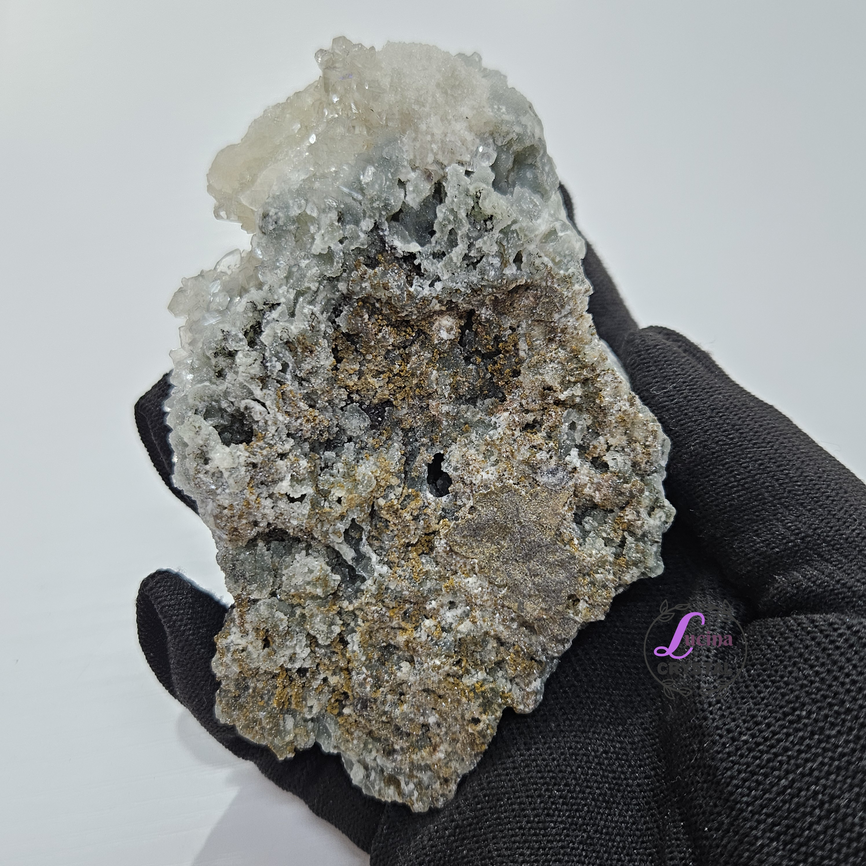 (Co#8555) 藍軟糖底鑽石魚眼石/Blue Chalcedony Diamond Apophyllite 