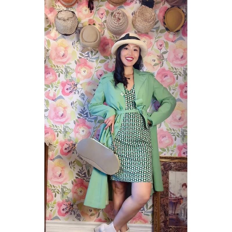 Vintage C.a. 1970s Made in Taiwan "Leon Green" Mint Green Princess Trench Coat (MT2023)
