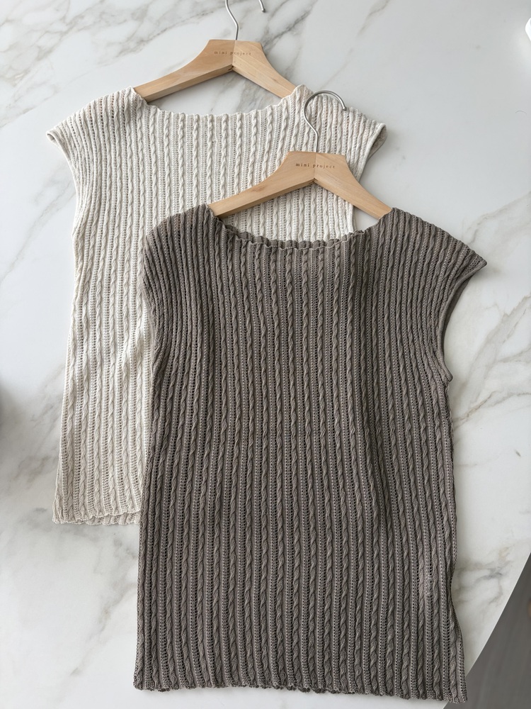 Crochet Boat Neck Knit Top (Brown)