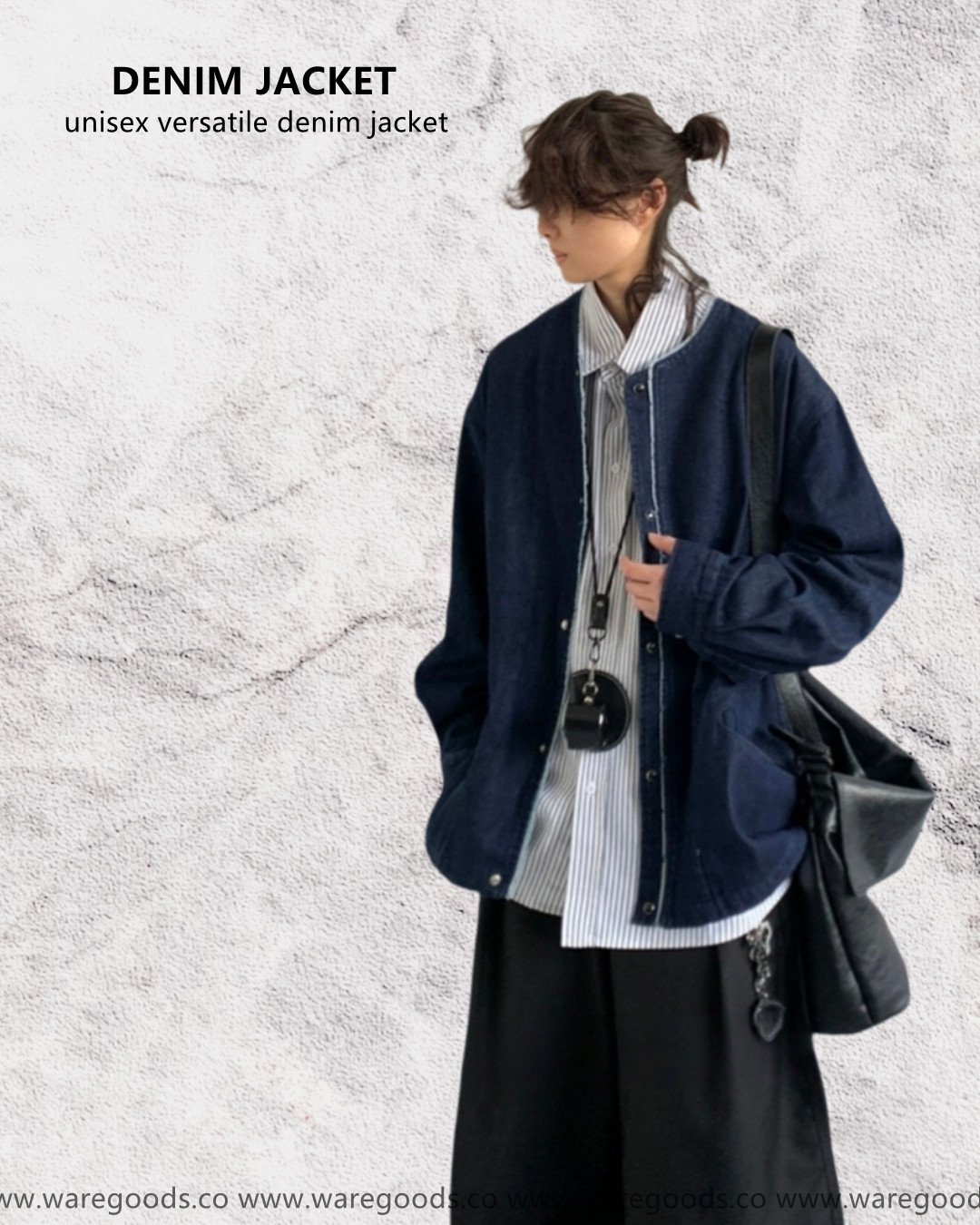 W3159水洗毛邊牛仔道袍外套