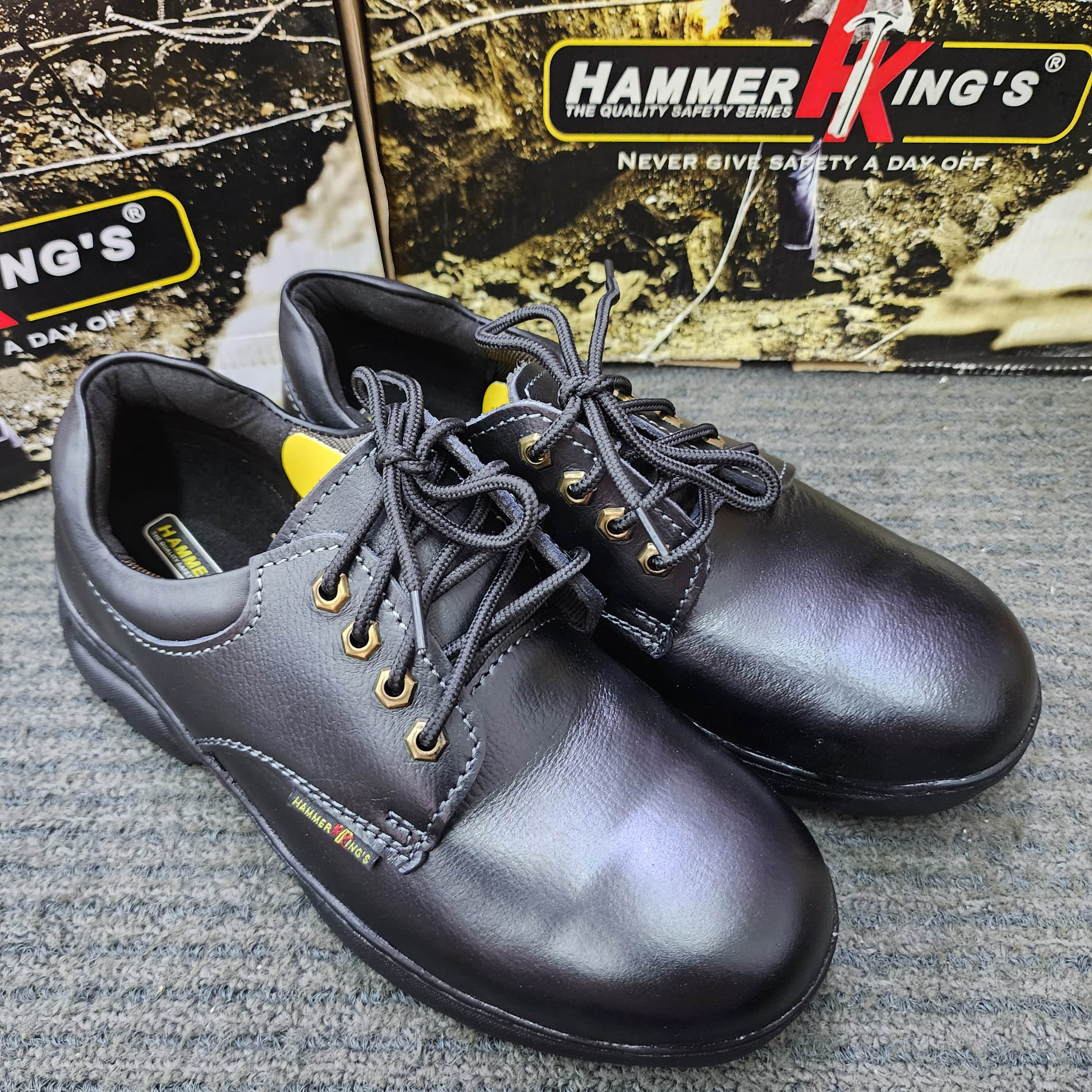 Hammer King 13008 Safety Shoes Boots Steel Toe Cap Steel Mid Plate Low Cut Lace Up Premium Quality Genuine Leather SIRIM and DOSH Approved Kasut Keselamatan Tahan Licin