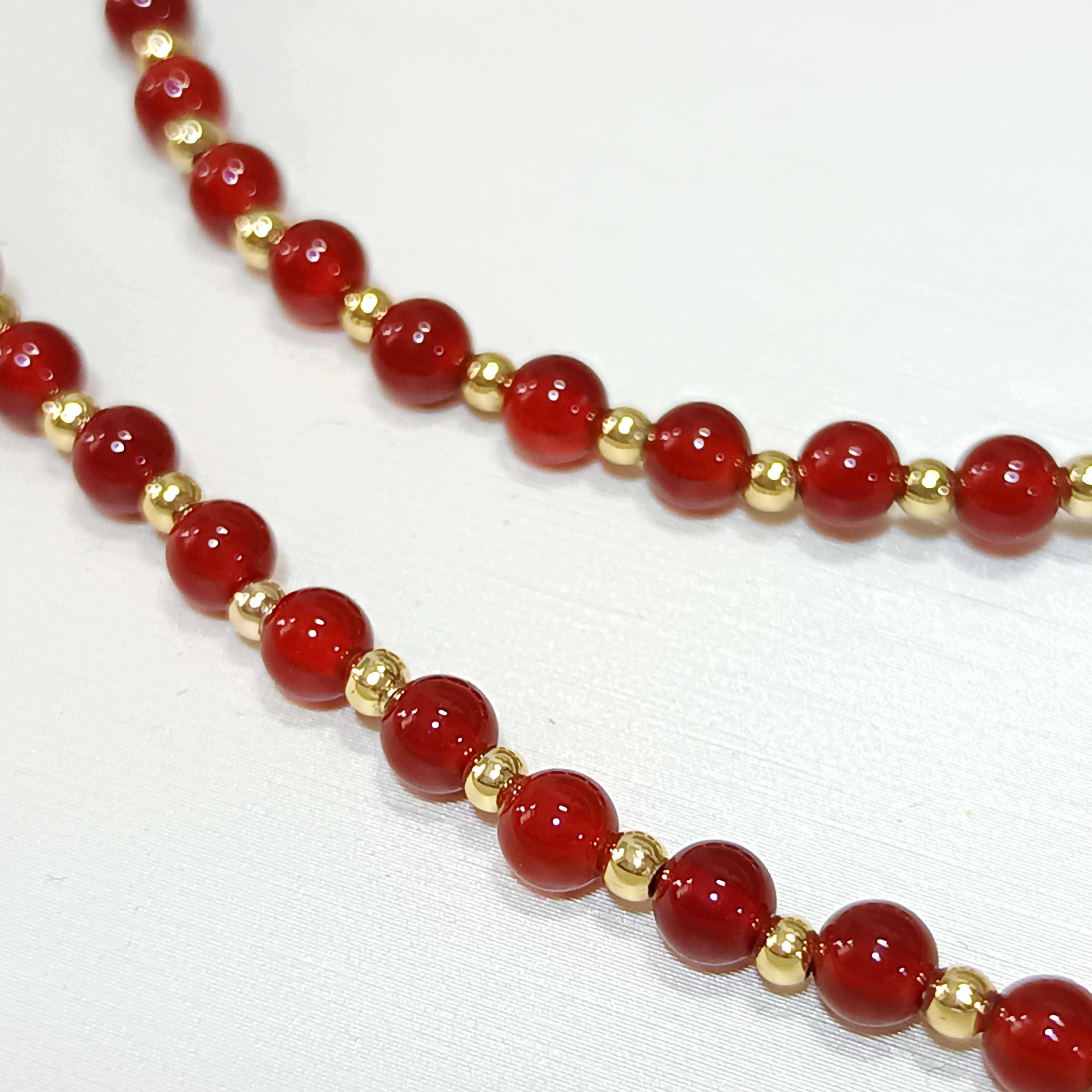 正圓極強光日本akoya櫻花粉海水珍珠+紅瑪瑙注金尾鍊扣項鍊手鍊套裝