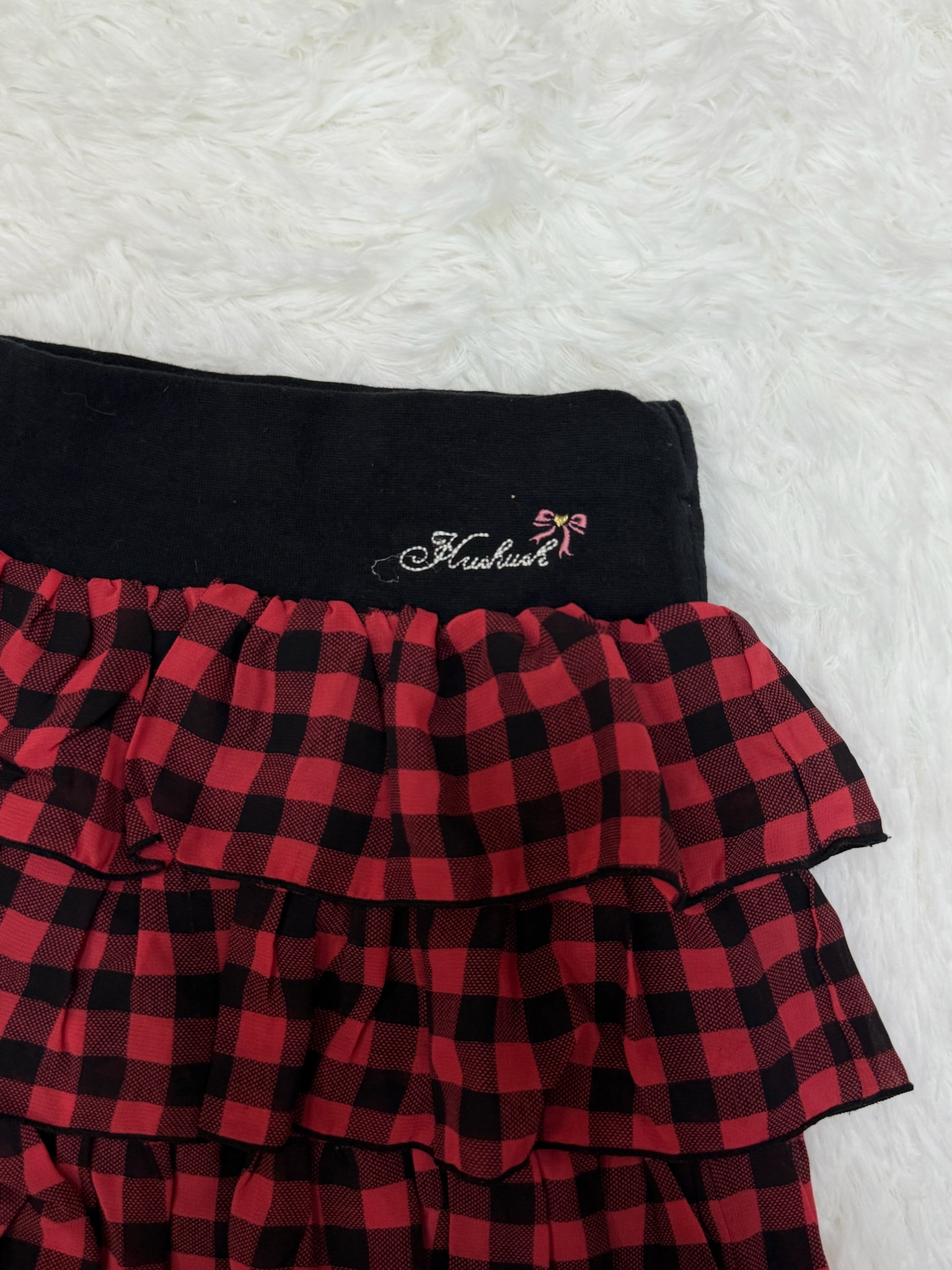 Y2k Red & Black Buffalo Plaid Tiered Skirt