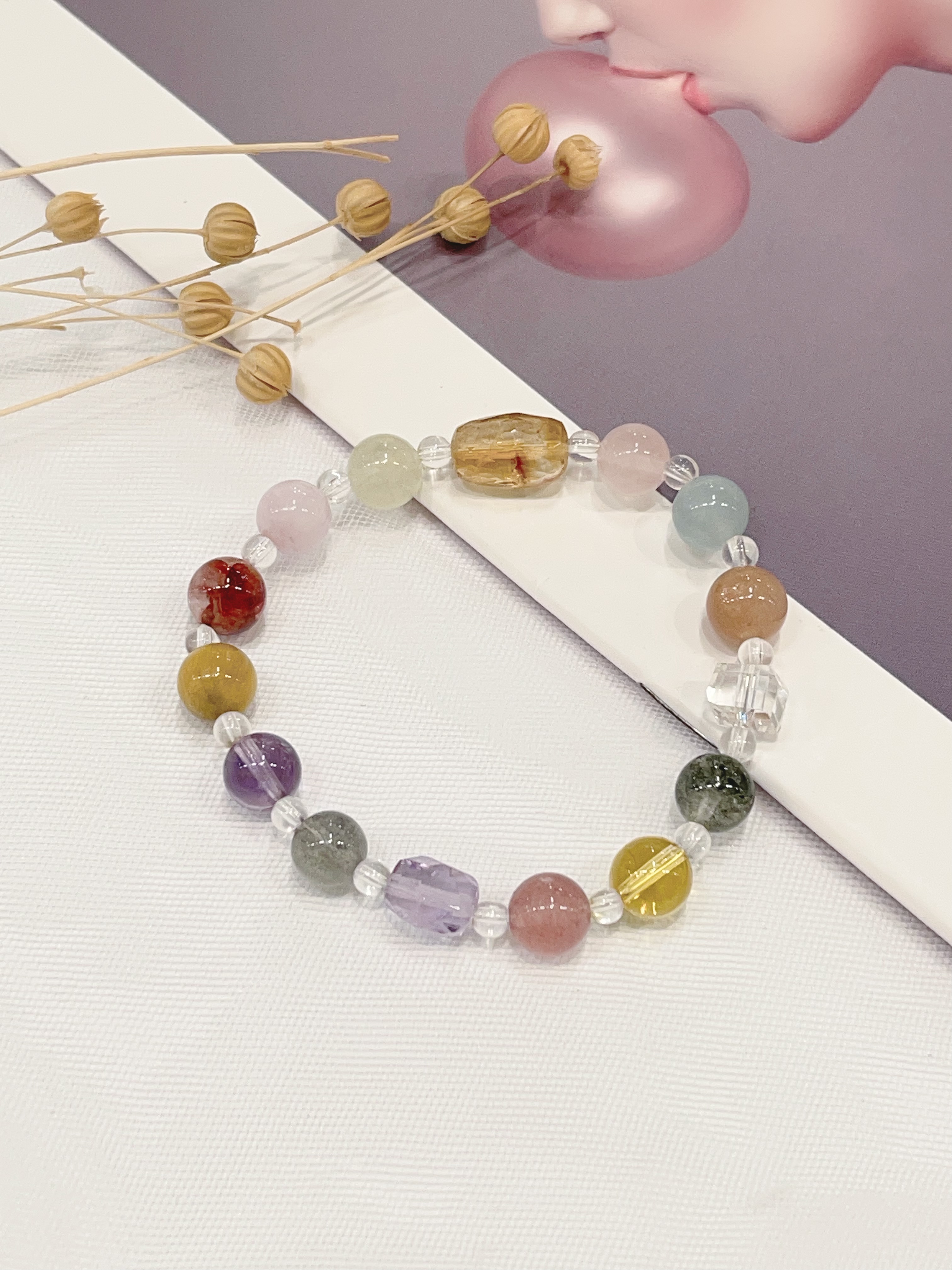 🍬 糖果黄塔晶 × 多宝水晶手串  Candy Yellow Tower Crystal & Mixed Crystals｜活力多彩款｜8mm