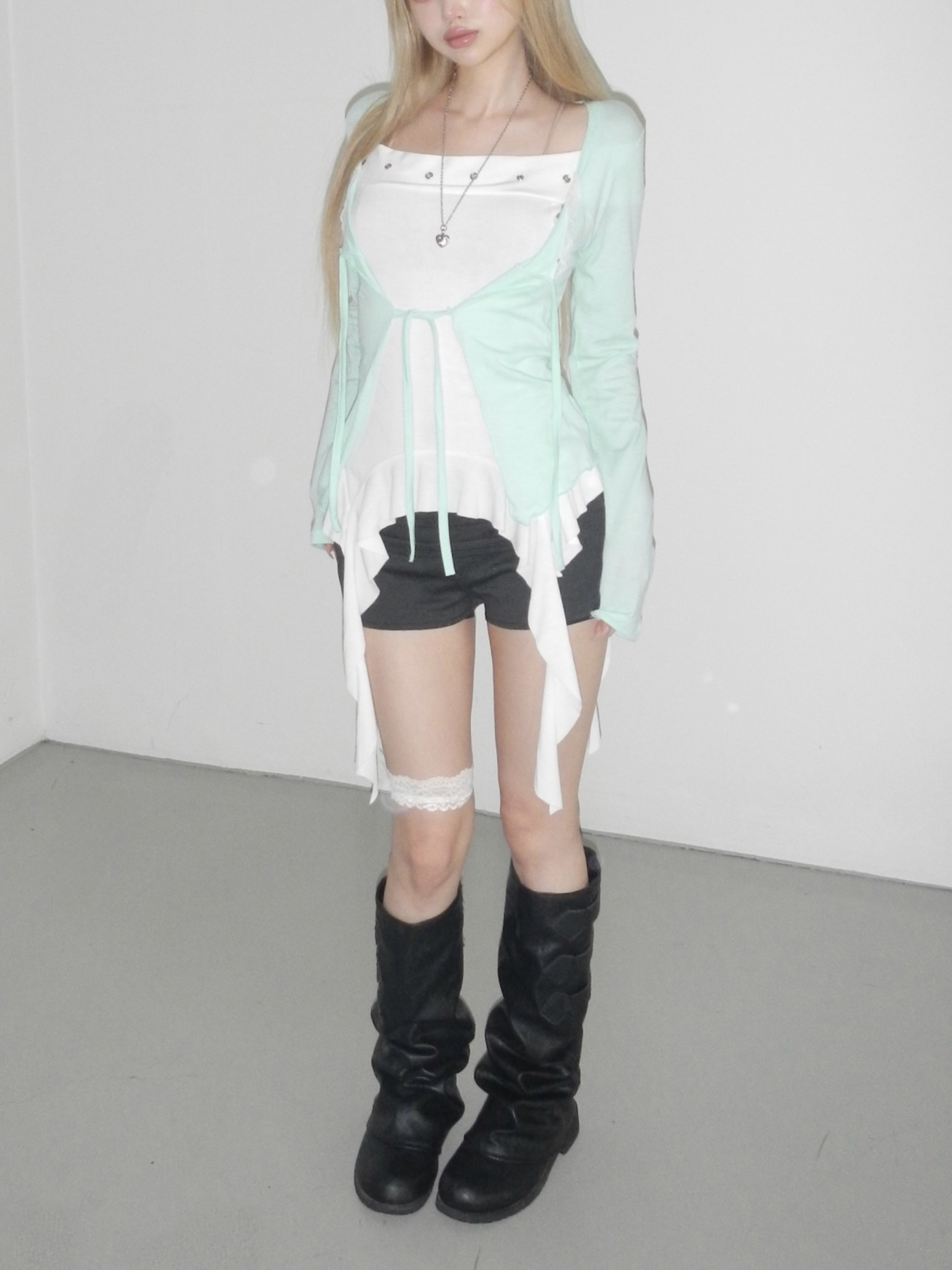 Soft Lace Trim Tie-Front Cardigan