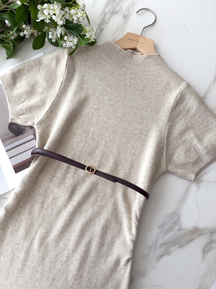 Timeless Belted Knit Dress (Oatmeal)
