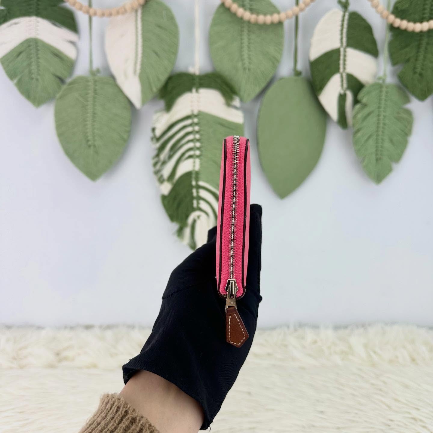 HERMES🤍PRE OWNED Silk’In classic 粉紅色 絲巾長銀包 T Stamp Epsom皮🩷