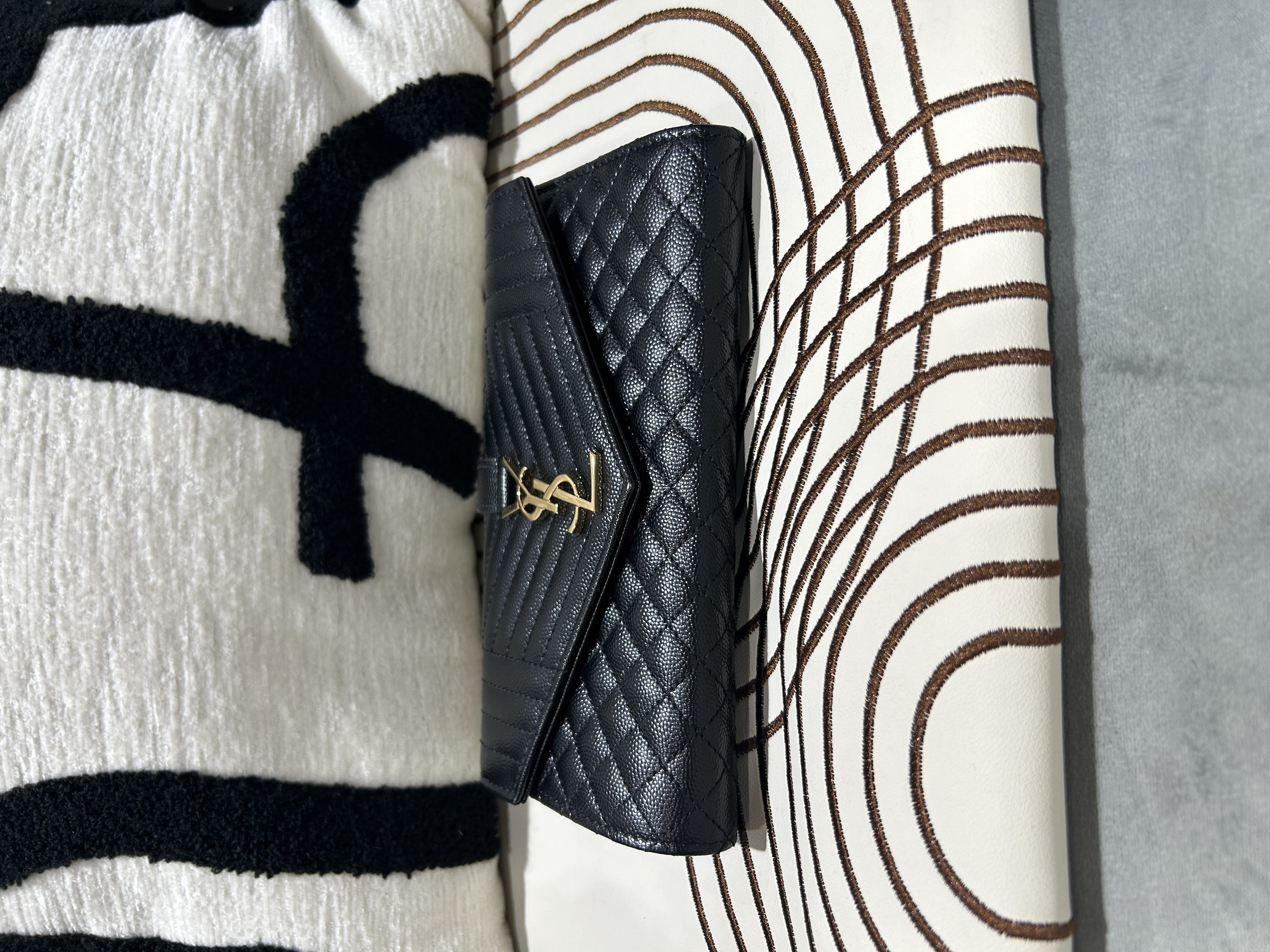 未使用品 YSL YVES SAINT LAURENT I Envelope Long Wallet 黑色顆粒紋牛皮長銀包 100%Authentic, unused 未使用品  ✅box 