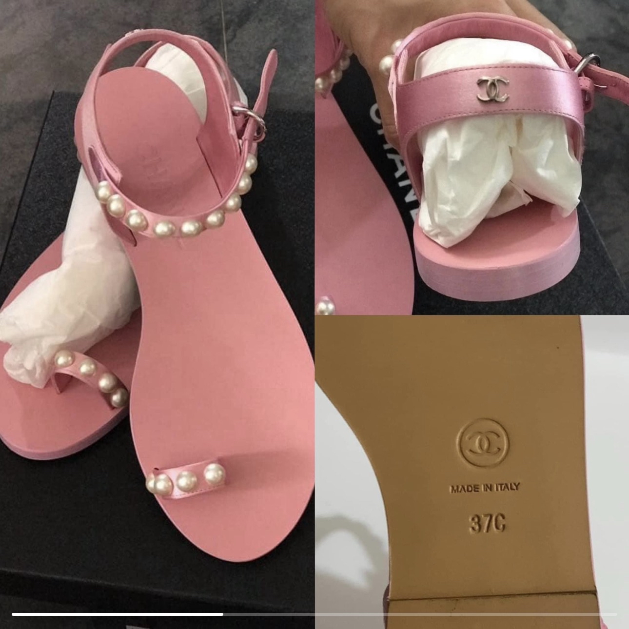 Chanel粉紅珍珠涼鞋