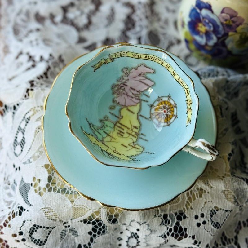 RARE！Paragon 1939 -1942 WW2 Patriotic Series "War of Britain" Great Britain Map Tea Set Duo（MT2133）