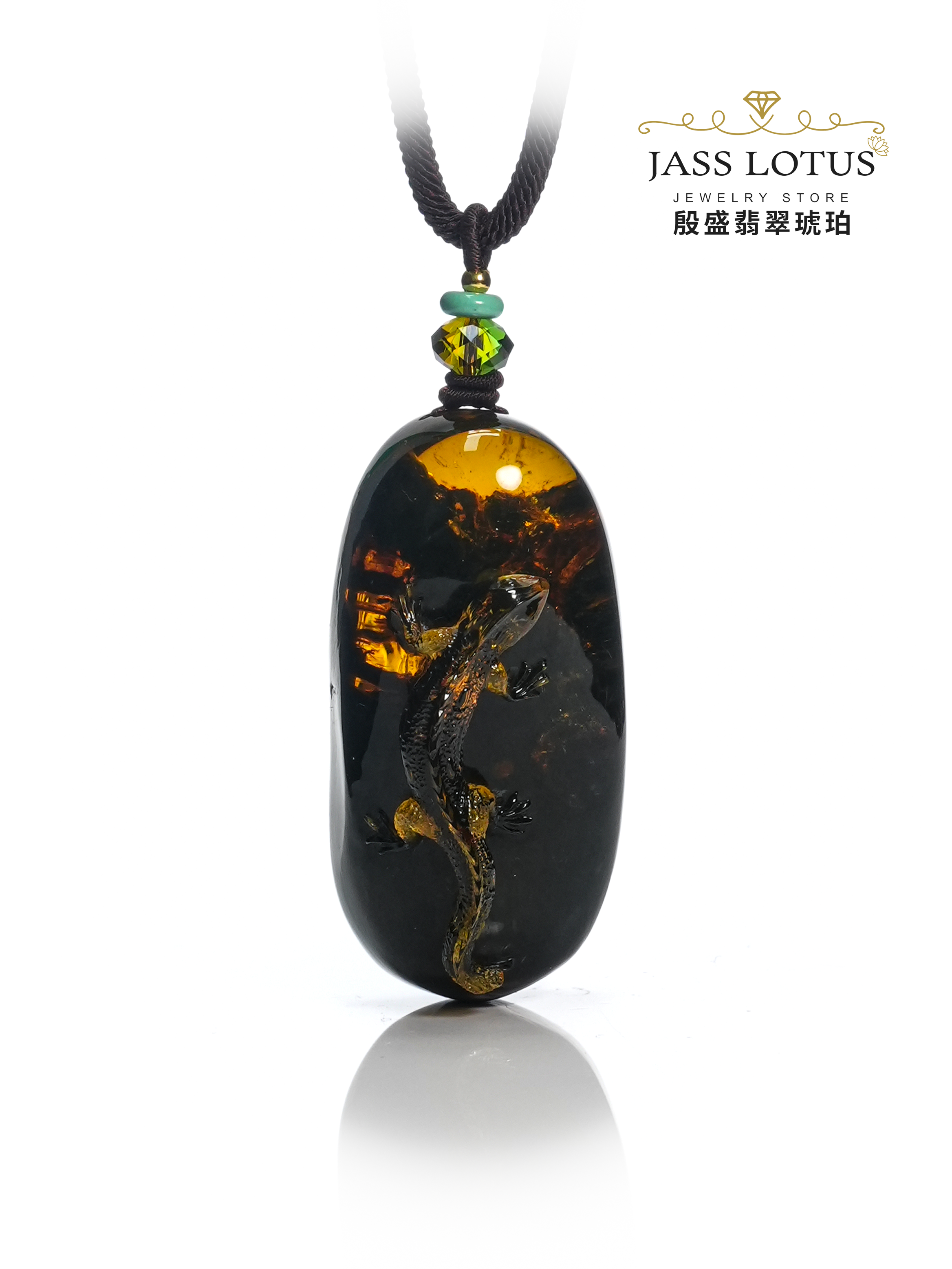 緬甸天然琥珀收藏品「蜥蜴」海藻溶洞珀雕件吊墜