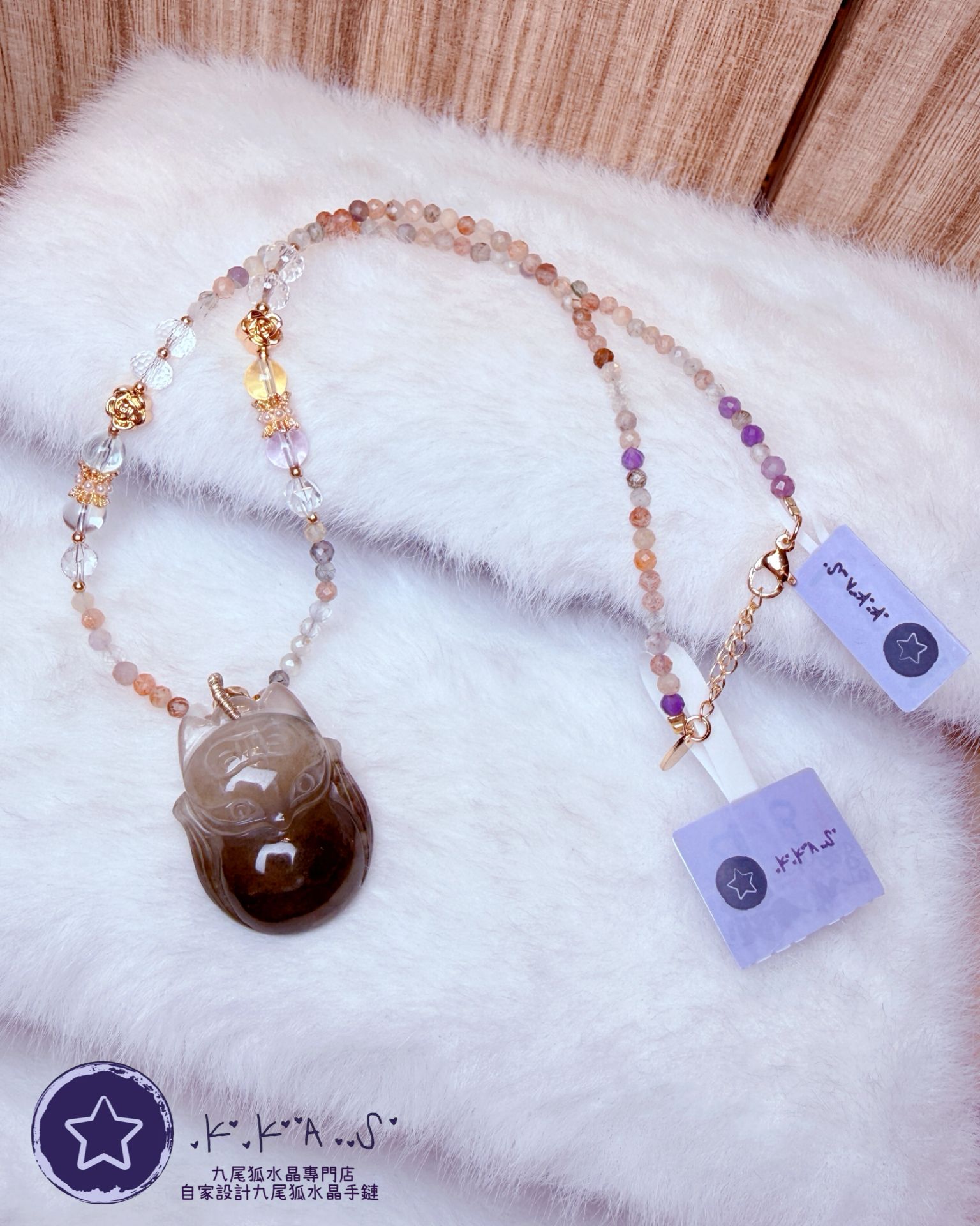 K00107 綠幽靈 蝴蝶結狐小妹 - 吊墜頸鏈/套鏈