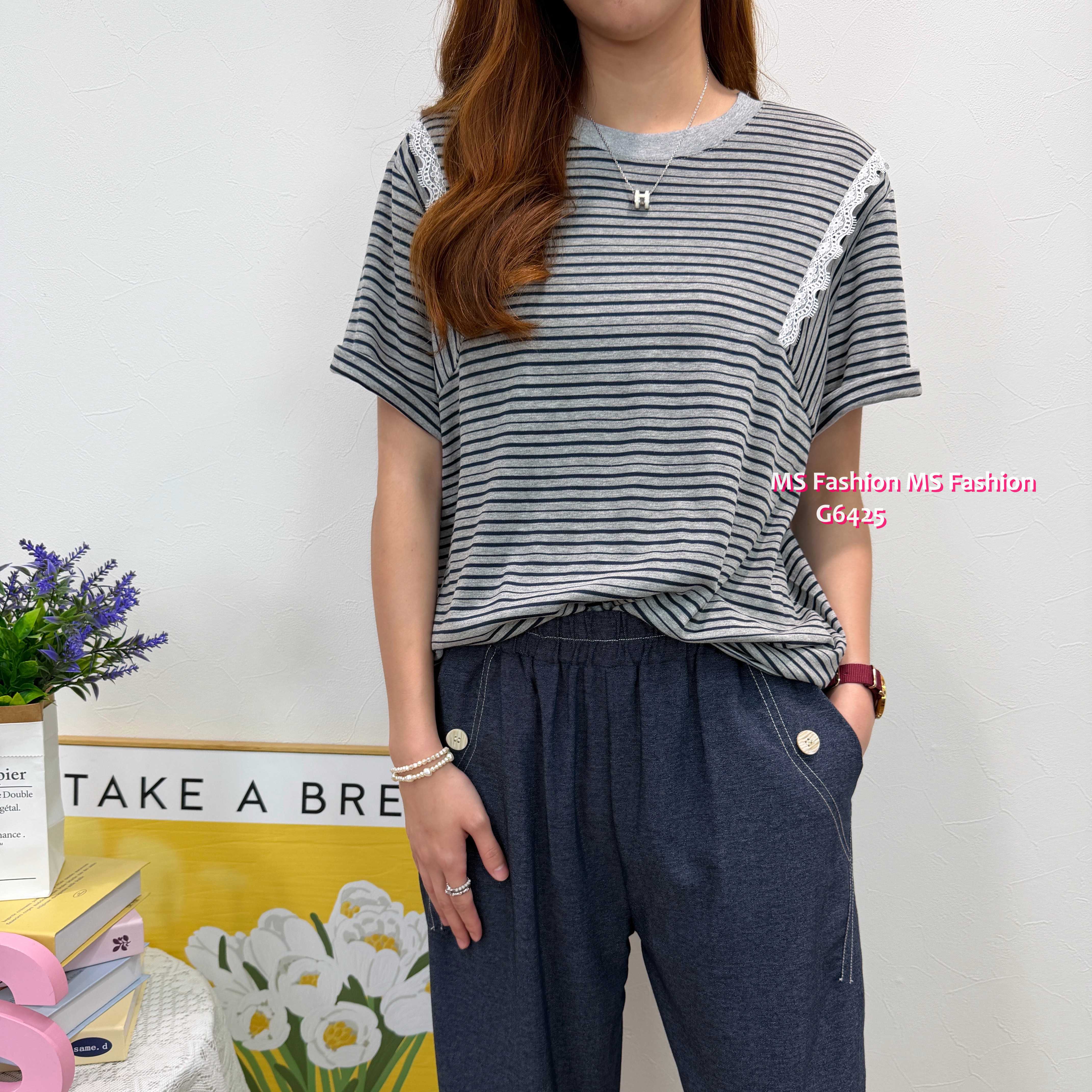 G6425 拼lace橫間top