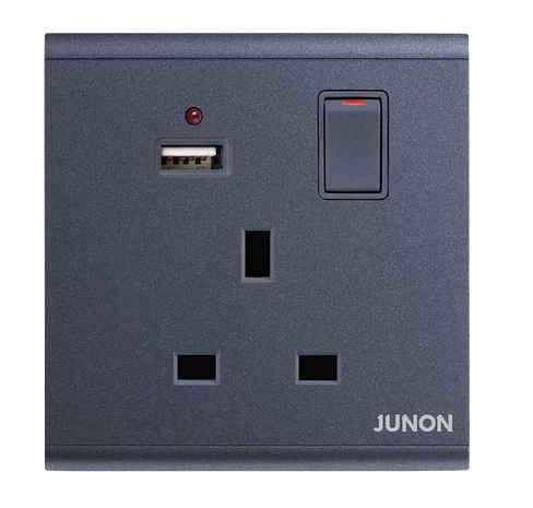 俊朗 天悅 黑 13A單蘇有掣連Type A USB 插座