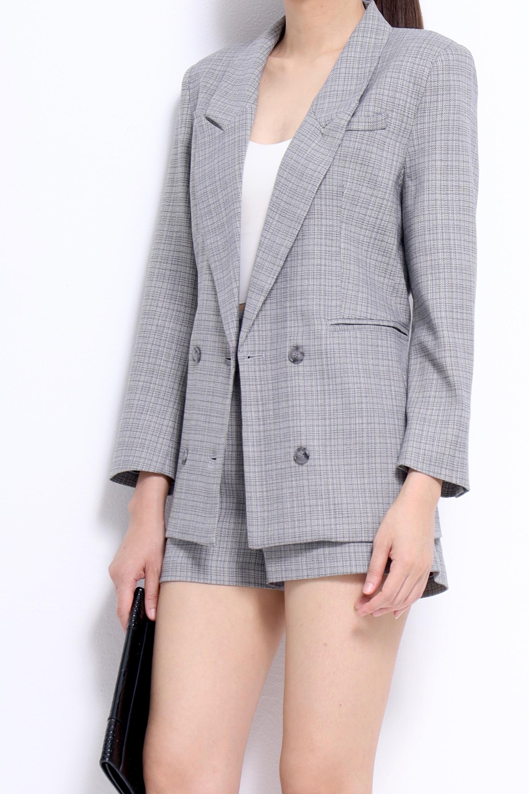 CB2722 PATTERNED MID LONG BLAZER JACKET