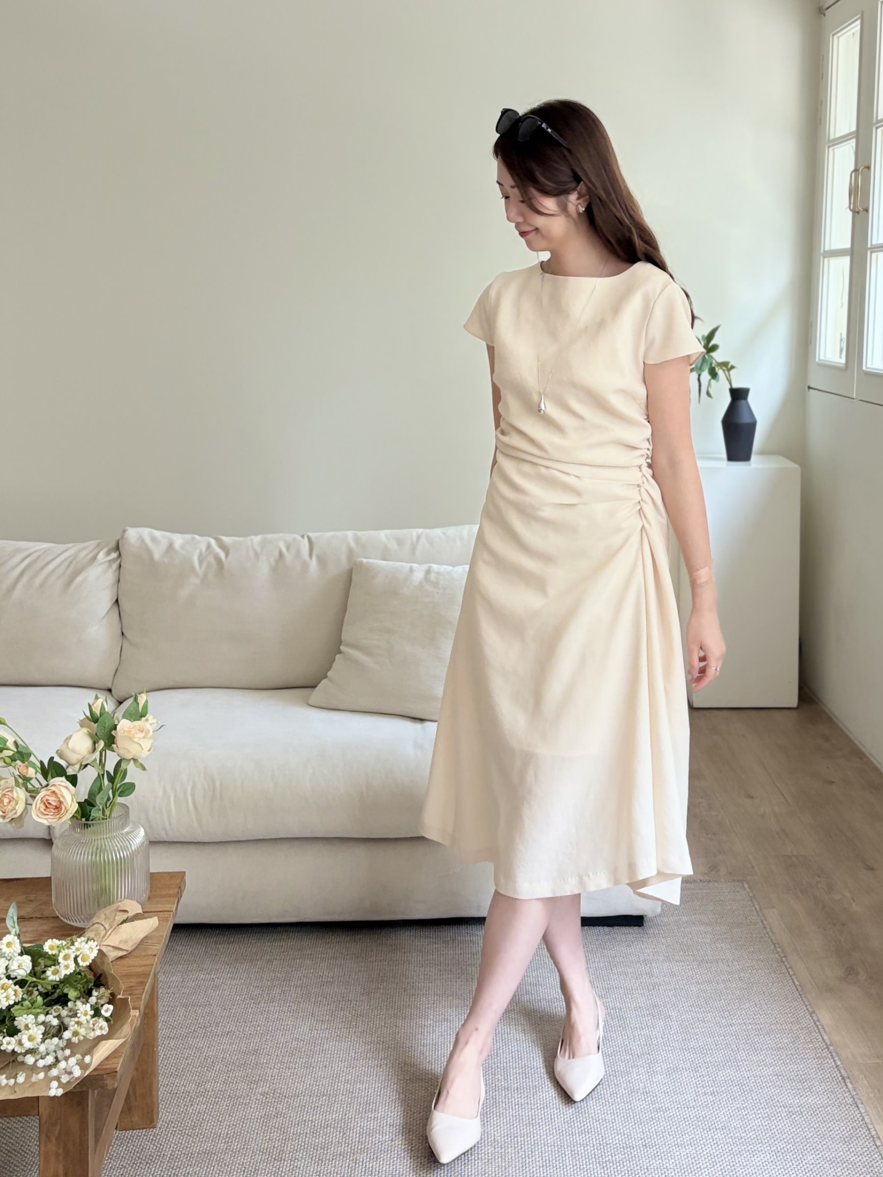 Belle Ruched Dress (Cream)