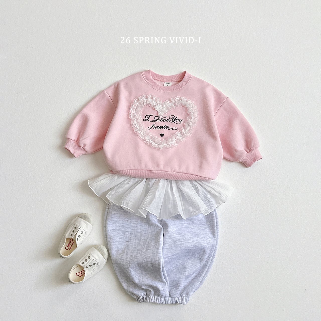 🌸預訂 韓國直送🌸🇰🇷VIVIDI四色心形蕾絲字母印花寬鬆衛衣