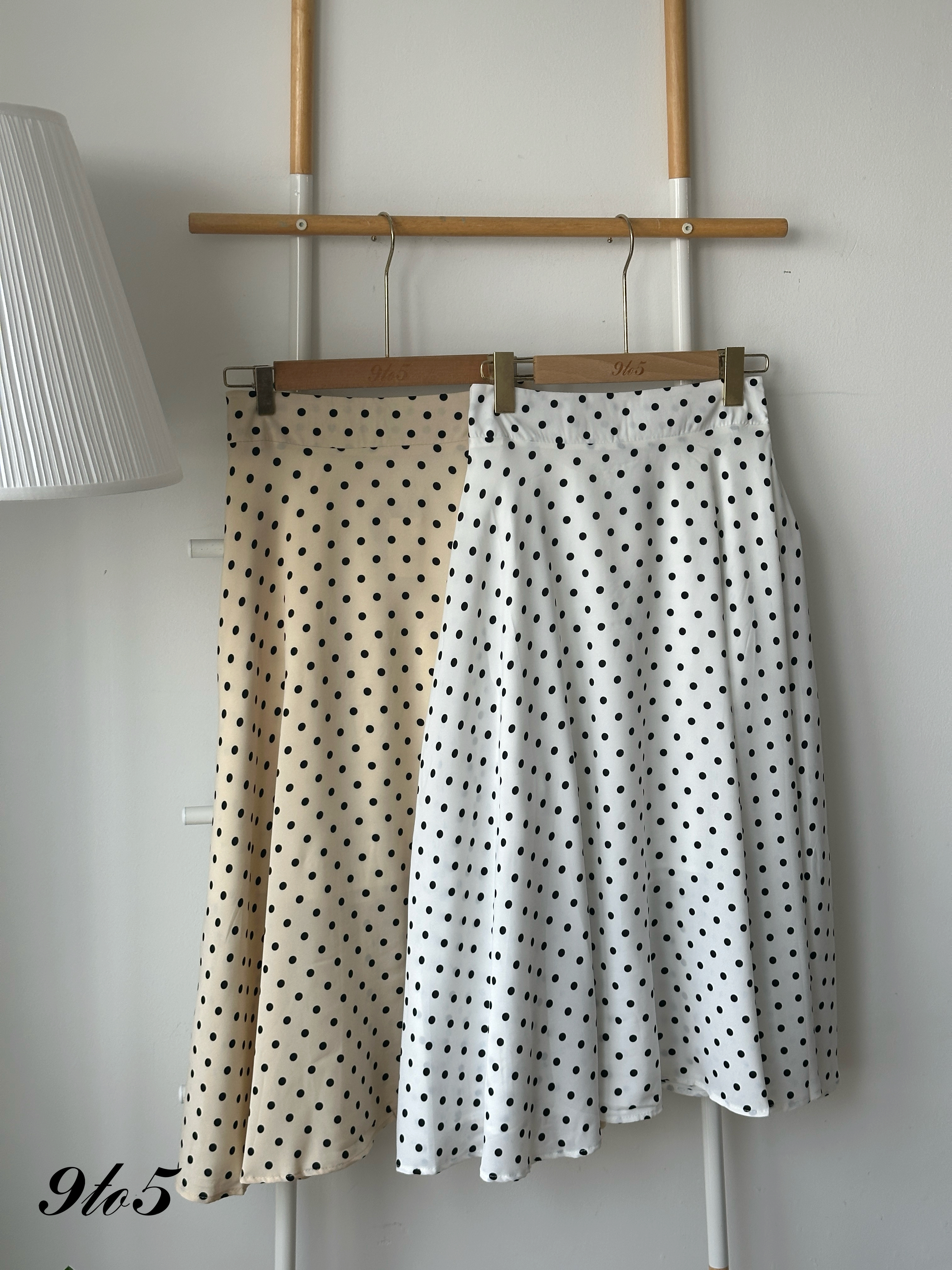 S1877 Polka Dot A Line Skirt - Cream & White