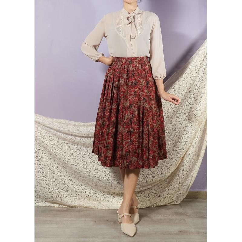 Vintage Japanese Foliage Pattern Pleated Skirt - Waist 26" (MT1606-49)